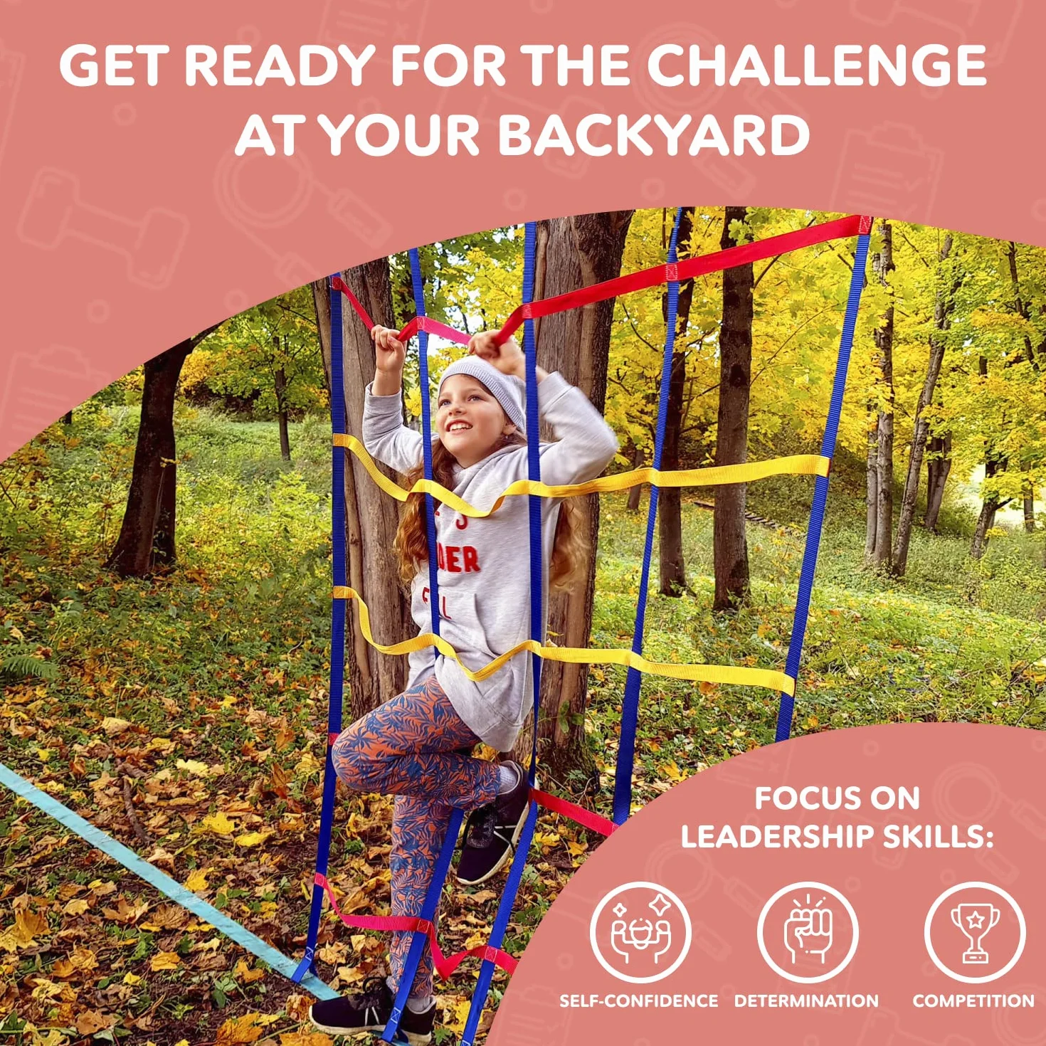 Rete da arrampicata per bambini 2m slackline Ninja accessori ancoraggio a terra