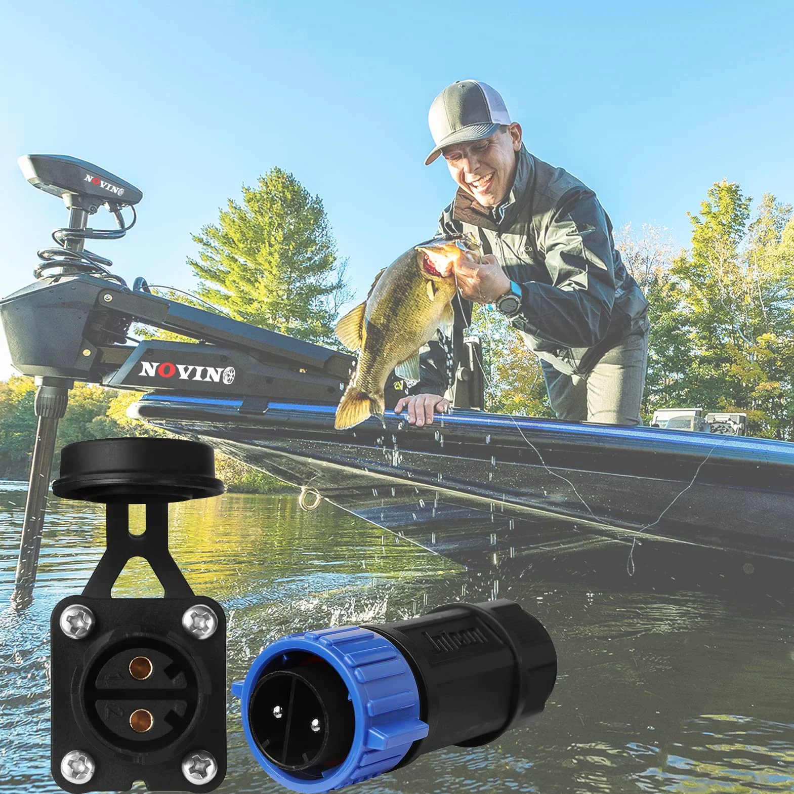 Set di Prese per Motore Pesca a Traina 12V/24V/36V/48V Connettore Alimentazione CC Impermeabile Barche Marine 2 Pezzi