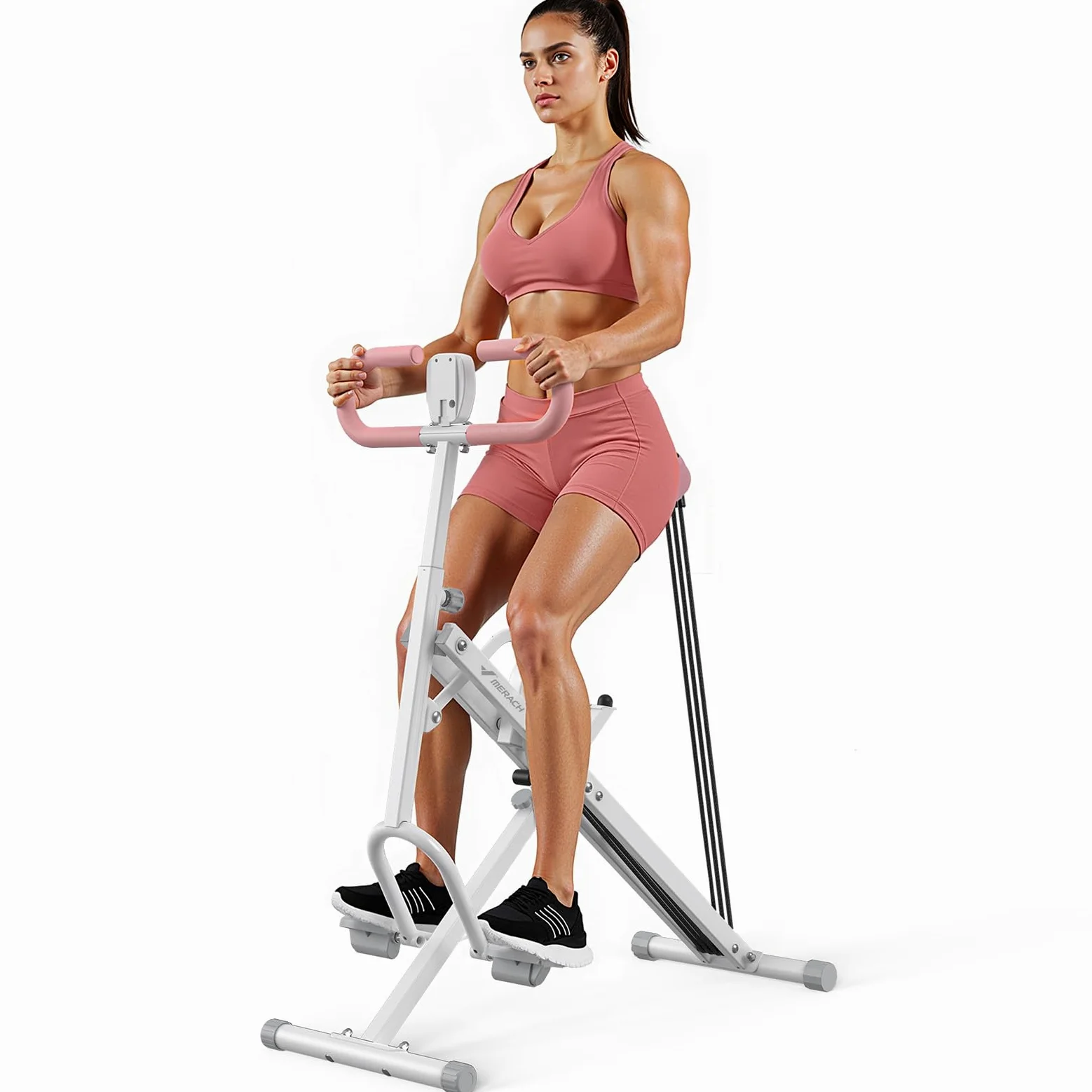 MERACH 2-in-1 Macchina per Squat e Vogatore, Pieghevole, Attrezzo per Glutei, Gambe e Core, Montaggio in 10 Minuti per Casa e Palestra, Carico Massimo 350 lbs – R07