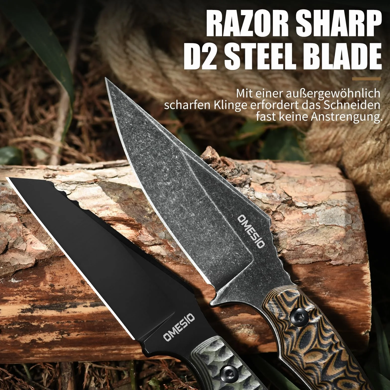 Omesio Coltello Da Collo Fodero in Kydex, Lama in Acciaio D2 Da 8,5 cm, Coltello Da Caccia Con Manico in G10, Adatto Per Campeggio All'Aperto Pesca Sopravvivenza