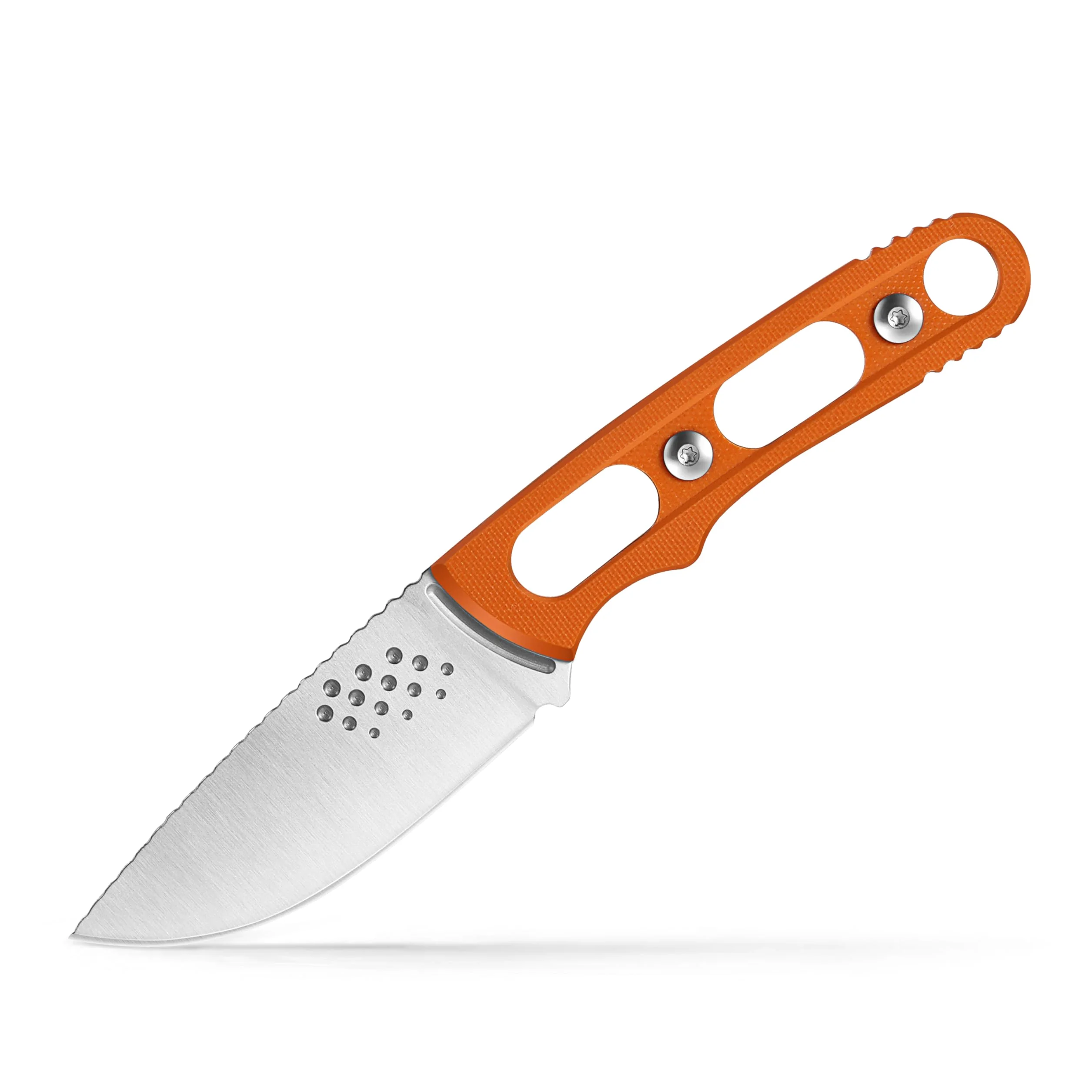 Coltello a lama fissa compatto leggero con fodero in pelle di vacchetta - Ideale per scuoiare, campeggio, attività all'aperto - Coltello a lama fissa EDC Bushcraft (Arancione)