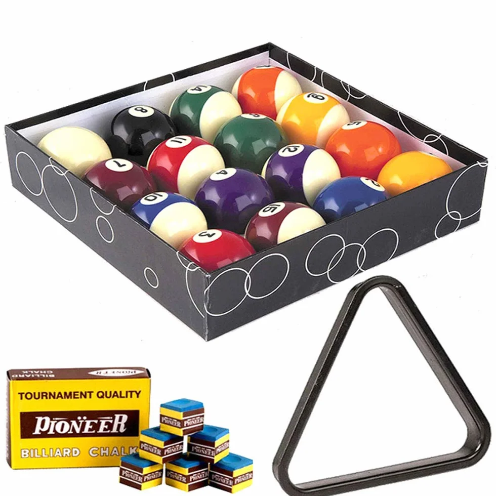Biliardo Pool Set 15 Palle 1 Bianca Battente Diametro 57,2 mm Triangolo Gesso
