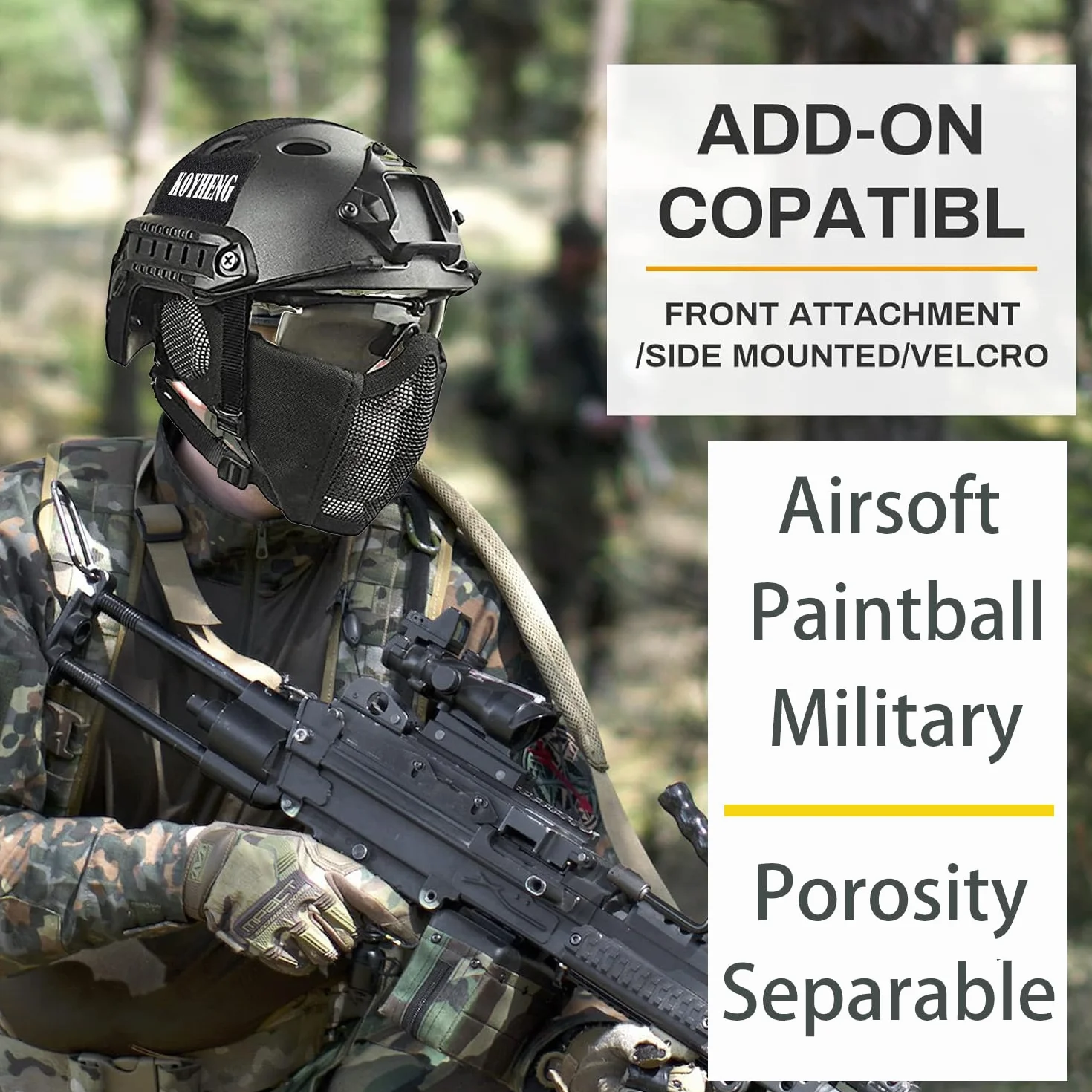 Casco Fast Tattico MH Combinato Protezione Orecchie Pieghevole Maschera Rete Mezza Faccia Occhiali Airsoft Paintball