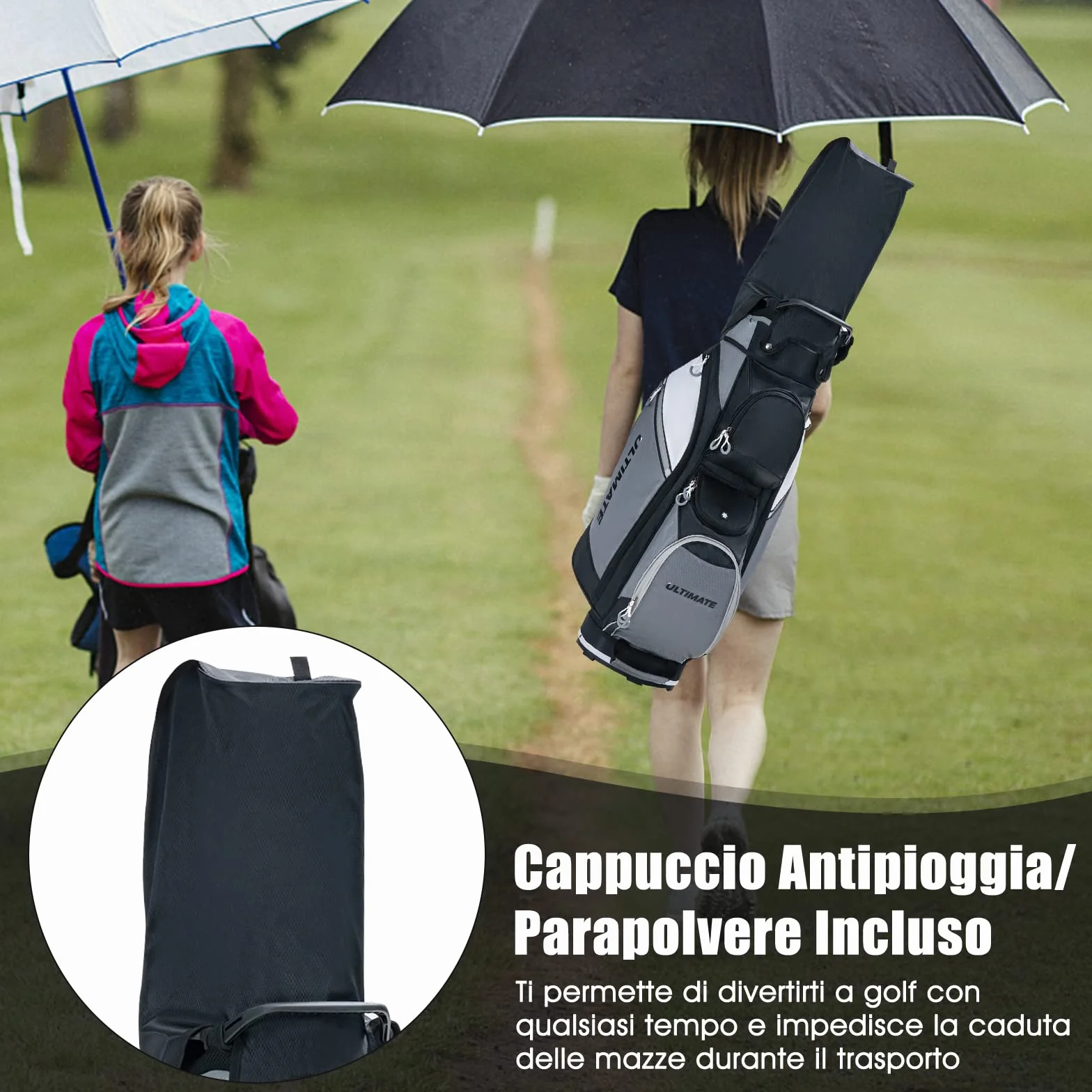COSTWAY Borsa da Golf 14 Divisori Sacca Mazze Borsa Termica Cappuccio Impermeabile Maniglie Tracolla Nero Grigio