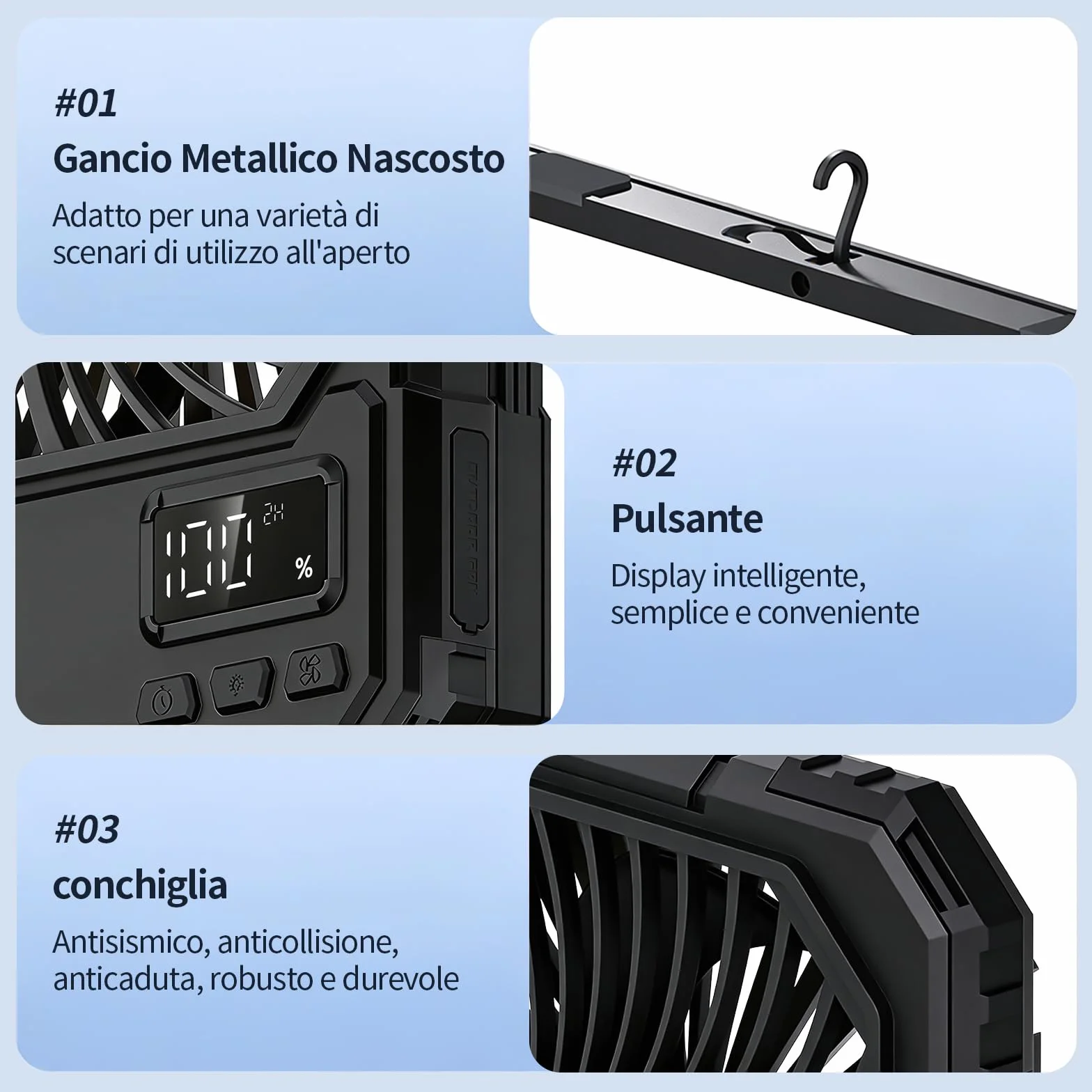 Ventilatore da Campeggio Portatile Alimentato a Batteria da 20000 mAh, Ventilatore da Viaggio Ricaricabile da 8 Pollici, Fino a 82 Ore di Durata Della Batteria, Adatto Per Camera da Letto, Esterno