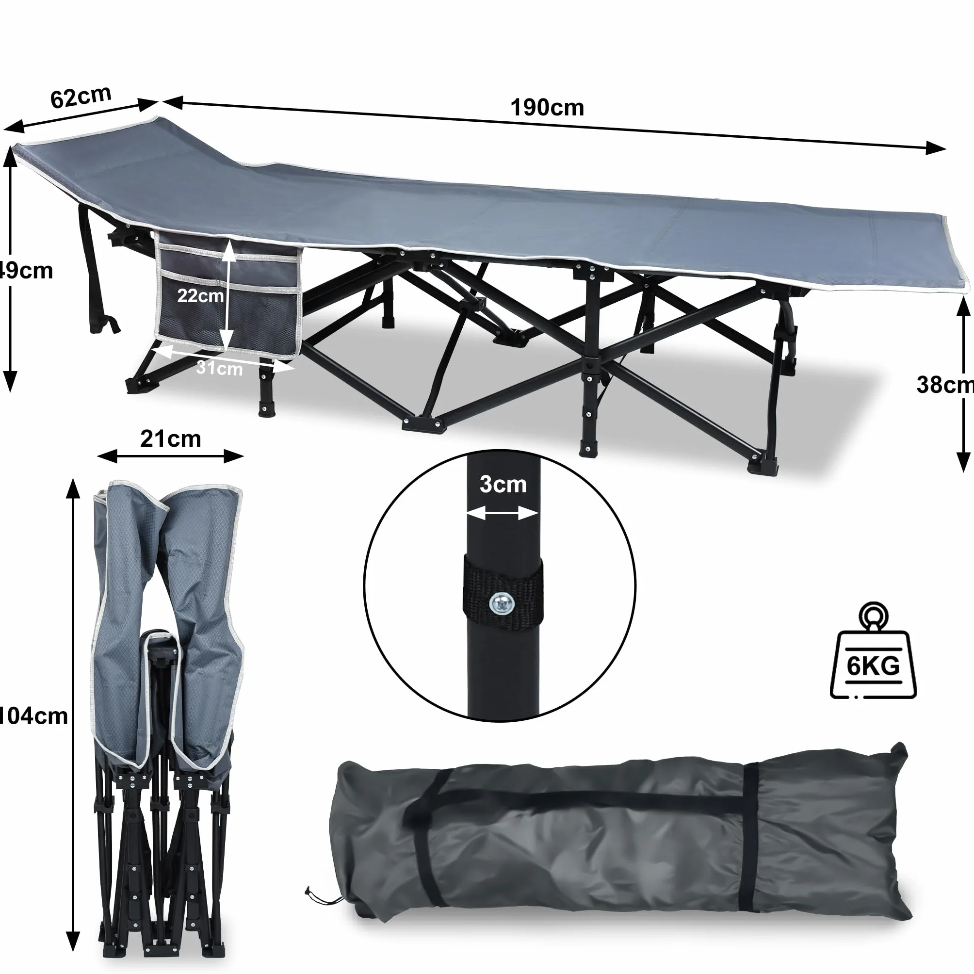 UISEBRT Letto da campeggio pieghevole in tessuto Oxford 250 kg con borsa trasporto