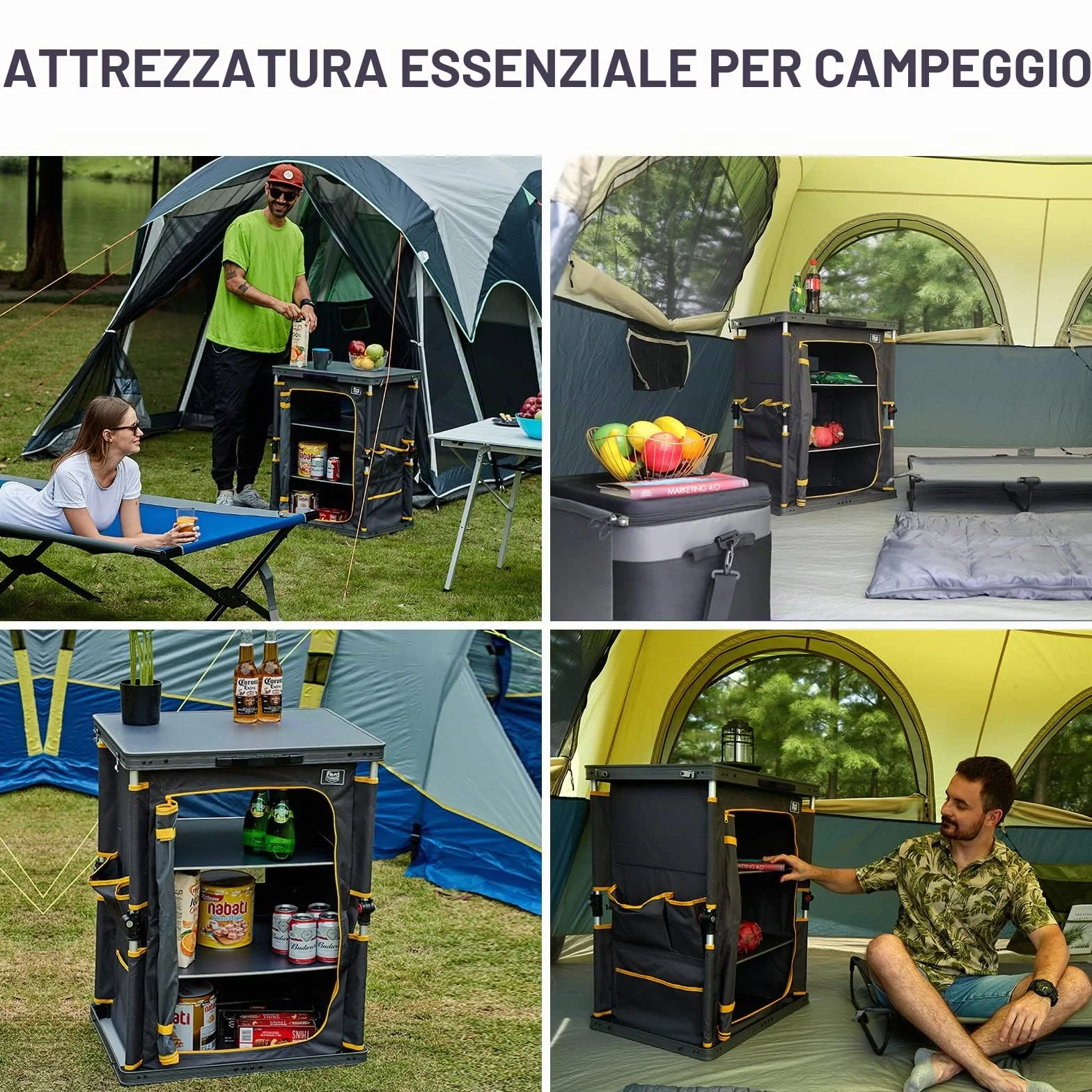 TIMBER RIDGE Armadietto da cucina pieghevole 30kg 3 ripiani portatile
