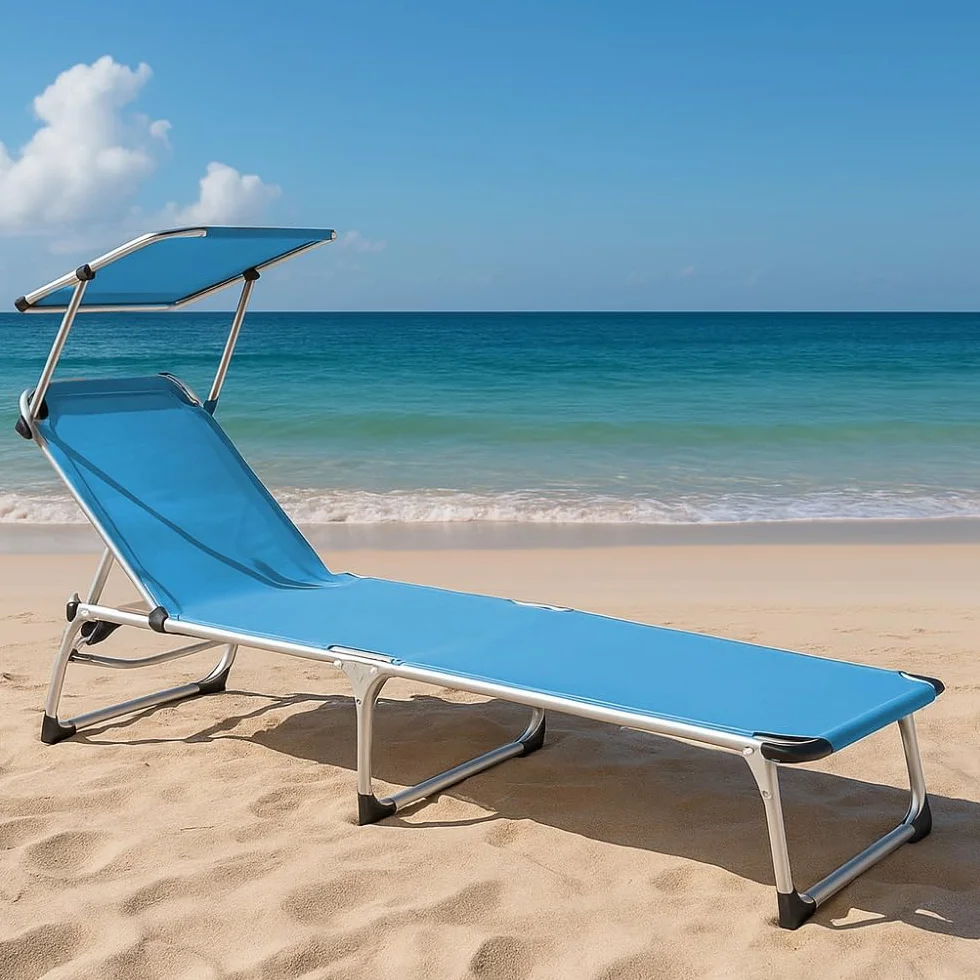 Lettino Prendisole Pieghevole in ALLUMINIO 190x60x80 cm Tessuto Textilene impermeabile tubolare 25mm Peso Max 120kg Azzurro