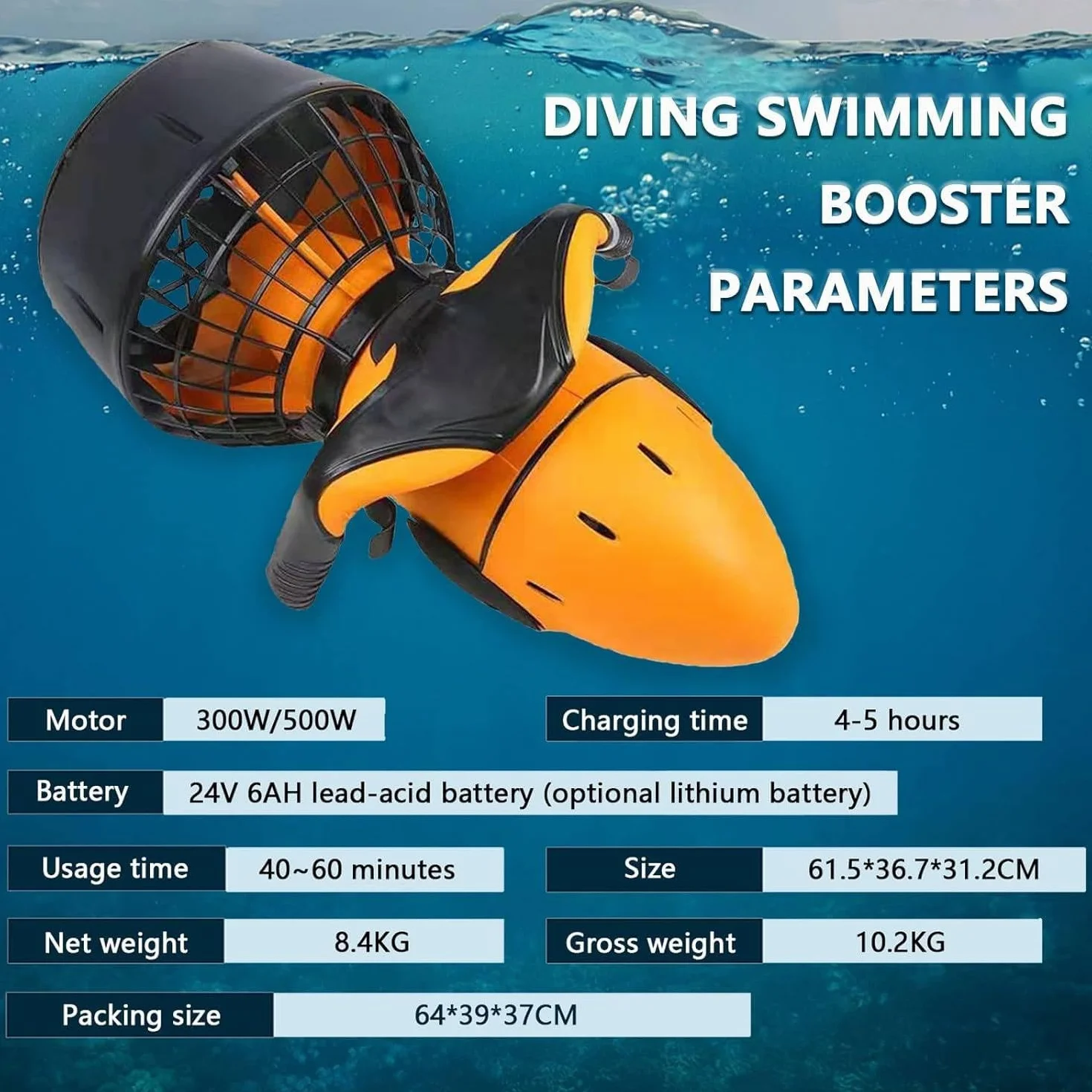 Scooter subacqueo 500W con batteria al litio per immersioni e snorkeling