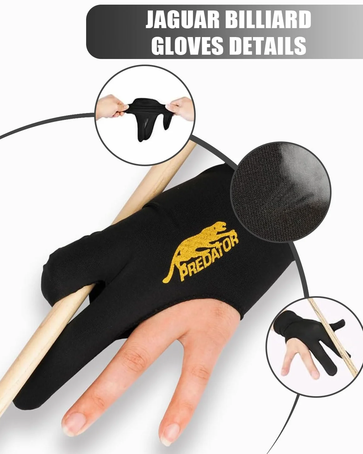 Guanti da Biliardo a 3 Dita 8 Pezzi, Rete Traspirante in Nylon Nero, Accessori da Biliardo