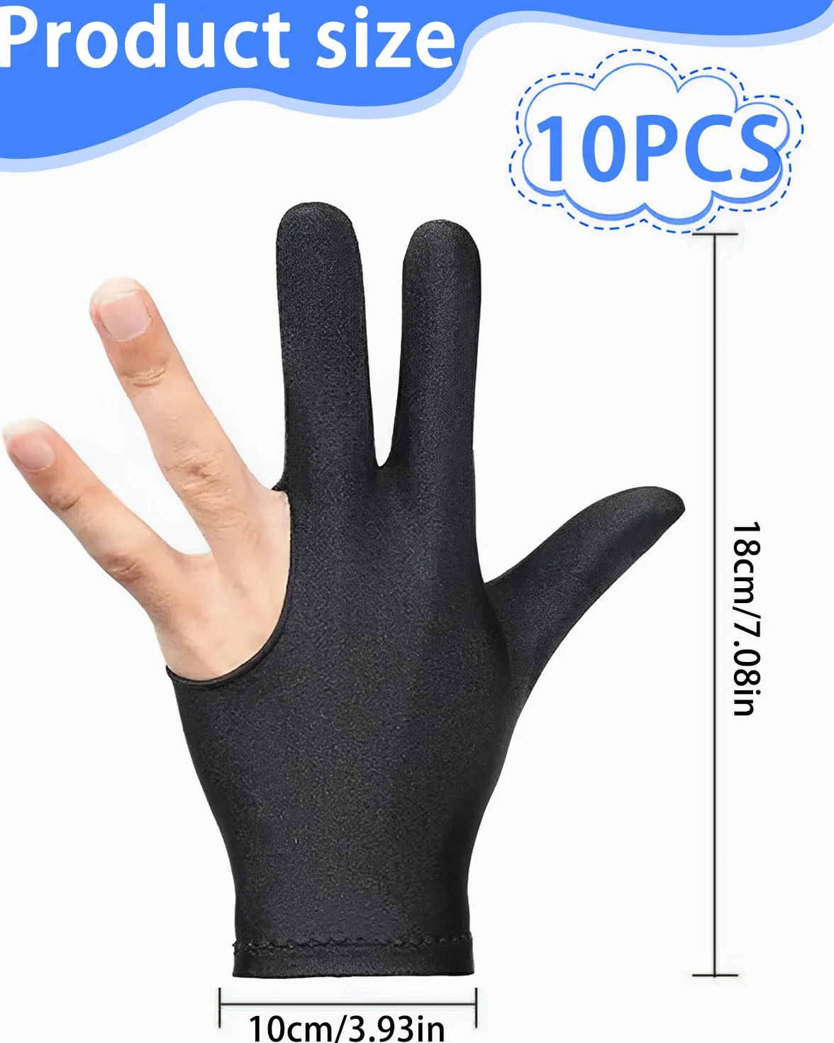Guanti da biliardo estensibili nero 10 pezzi