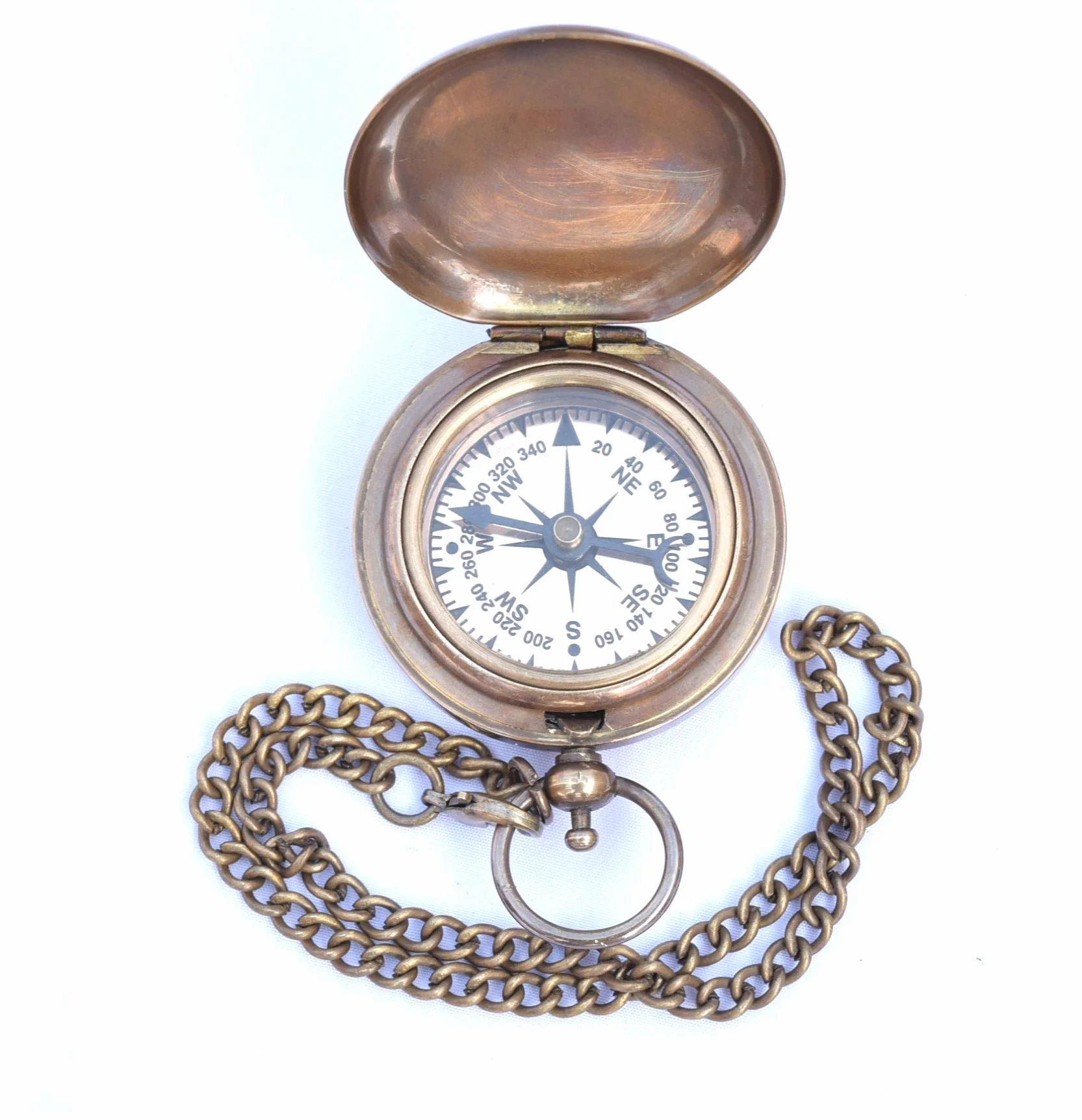 Bussola in Ottone Portatile con Catena e Custodia in Pelle