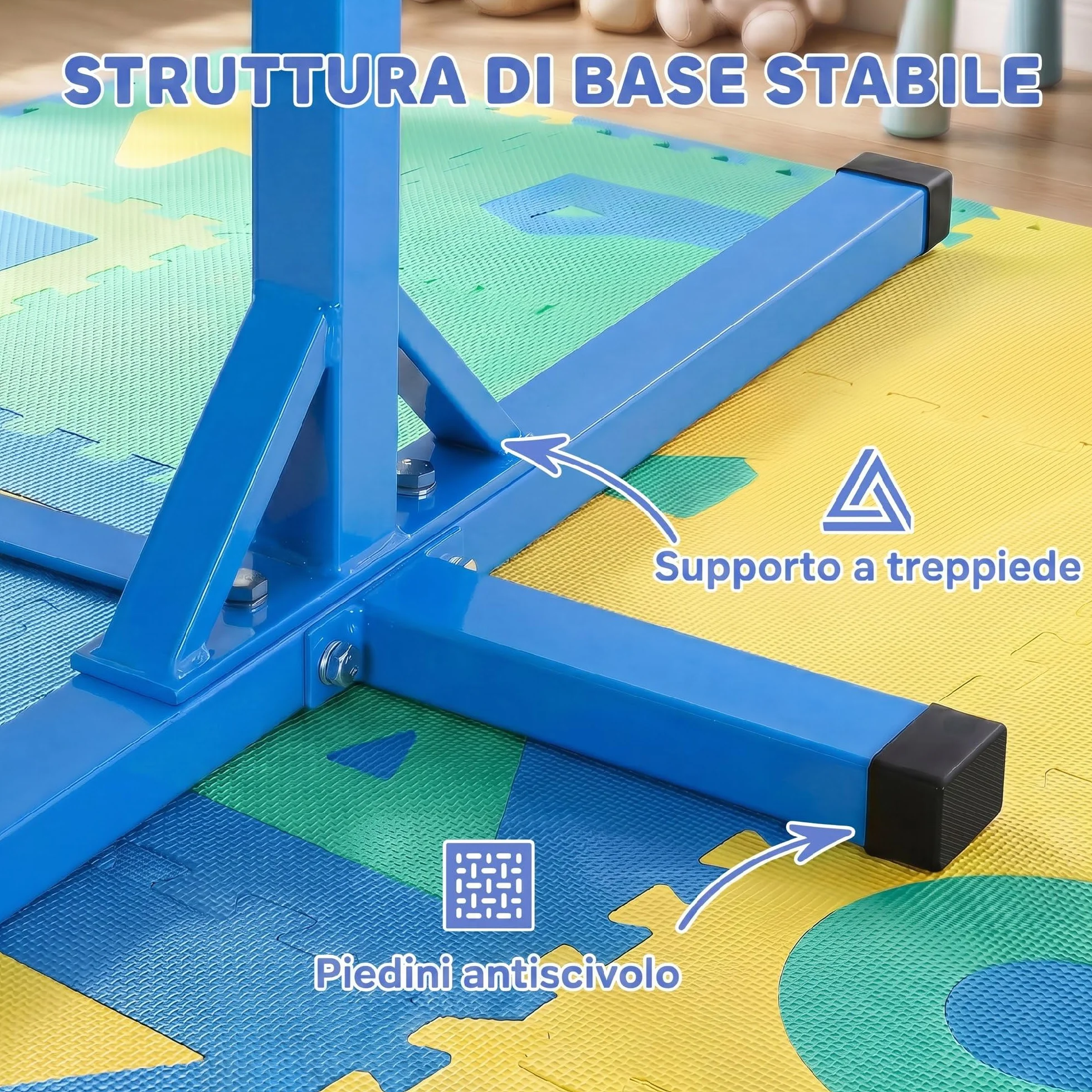 HOMCOM Barra da Ginnastica Artistica per Bambini 3+ Anni Altezza Regolabile 92-150 cm Acciaio Legno Massello Faggio Sbarra Orizzontale Danza Attrezzatura Palestra Antiscivolo