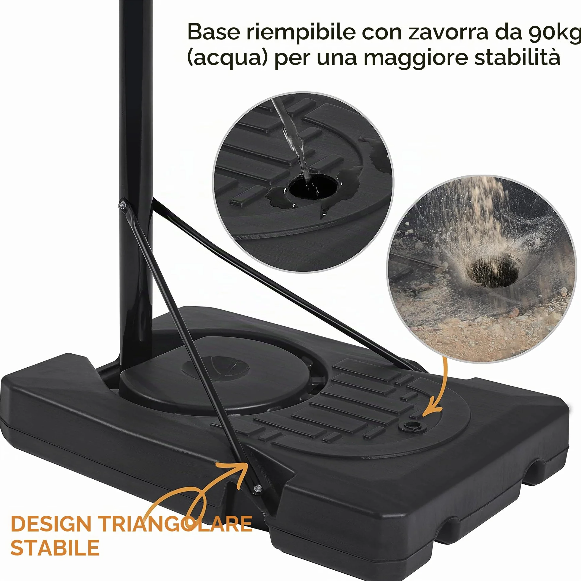 Yaheetech Canestro da Basket Regolabile 233-308 cm HDPE Metallo Interno Esterno Nero Arancione