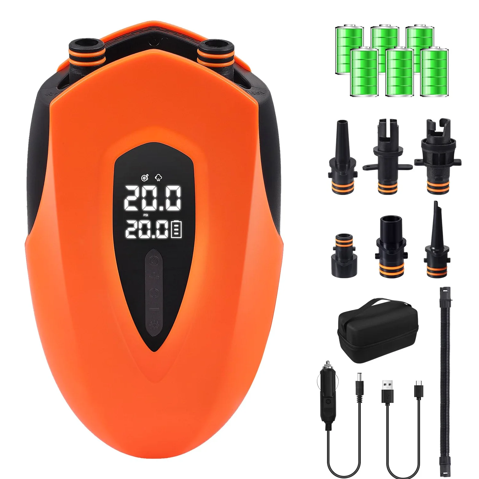Pompa ad aria elettrica, 20 psi, ad alta pressione, pompa ad aria elettrica SUP, 12000 mAh, batteria ricaricabile, con luce LED, 12 V DC, per gommoni, materassi ad aria
