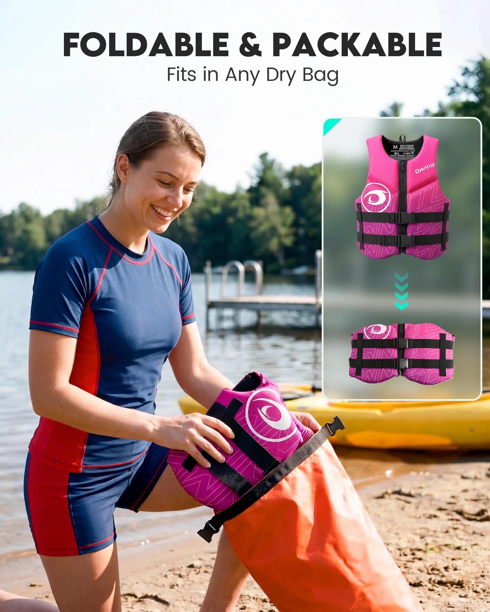 Owntop Giubbotto Galleggiante per Adulti | Aiuto al Galleggiamento in Neoprene Pieghevole con Doppie Cinghie in Vita | Gilet di Galleggiamento Leggero per Barca, Kayak, Paddle e Pesca