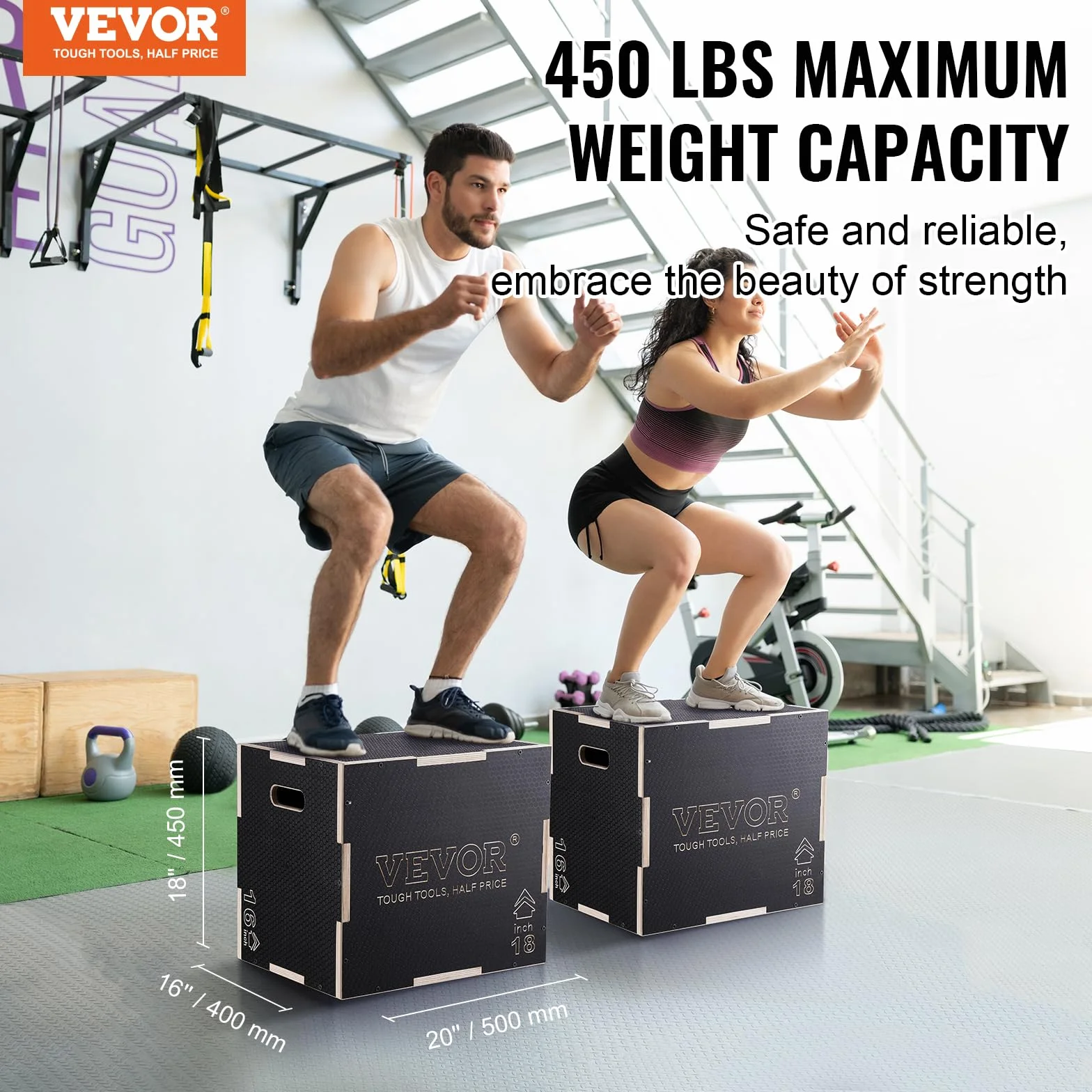 VEVOR Scatola per Plyo in Legno 3 in 1, Piattaforma Antiscivolo per Esercizi Fitness e Allenamento