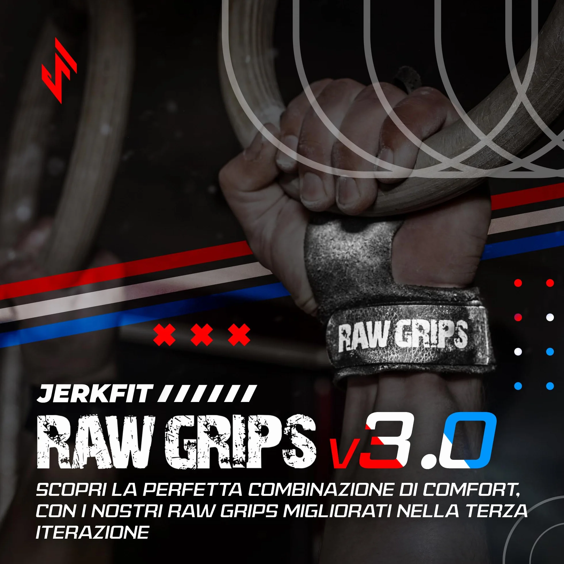 JerkFit Raw Grips 2 Dita in Pelle Ginnastica Protezione Palma