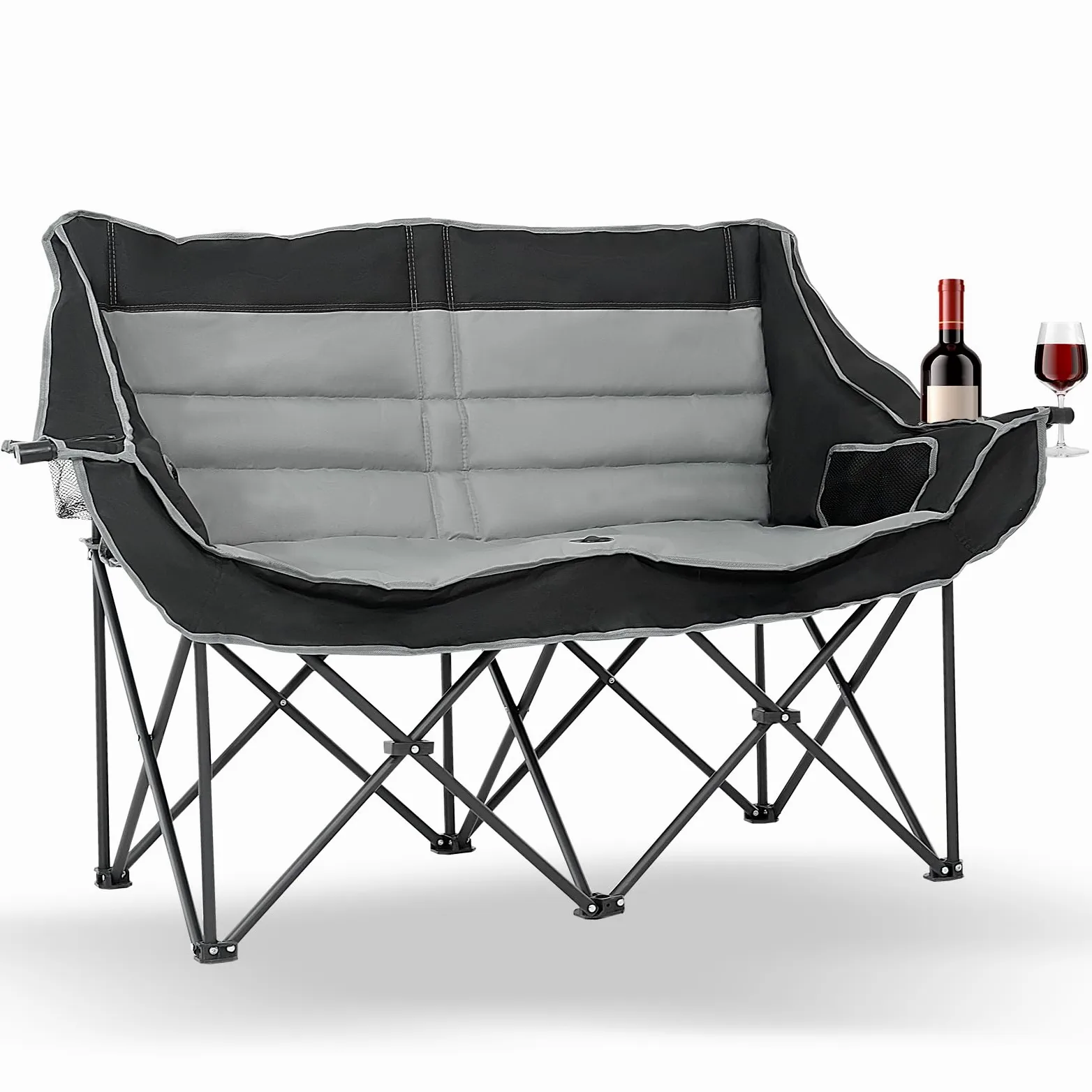 Doppia sedia da campeggio, pieghevole, 270 kg, carico pesante, pieghevole, doppio posto, per 2 persone, portatile, con schienale alto, grande, per esterni, pieghevole, per giardino/spiaggia