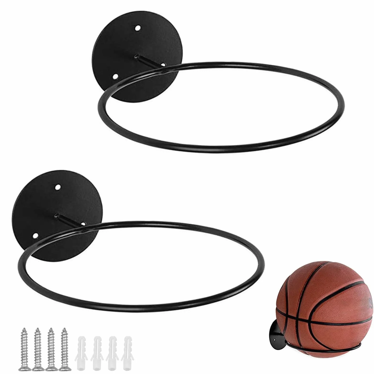 YunBey Supporto da Parete per Palloni 2 Pezzi Porta Palloni da Muro Universale in Metallo Nero