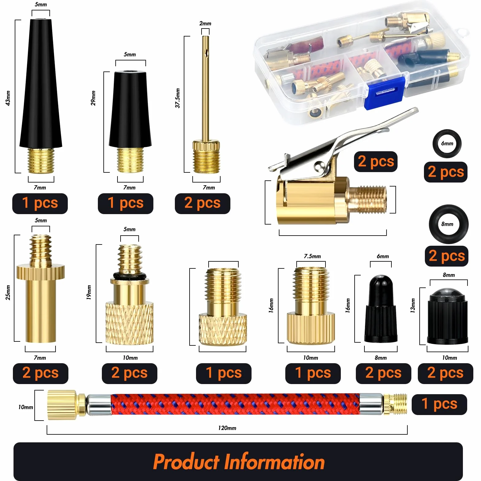 Adattatore Valvola Bici 21 Pezzi Set per Presta SV DV AV Pompa Bicicletta Compressore Aria Kit Gonfiaggio