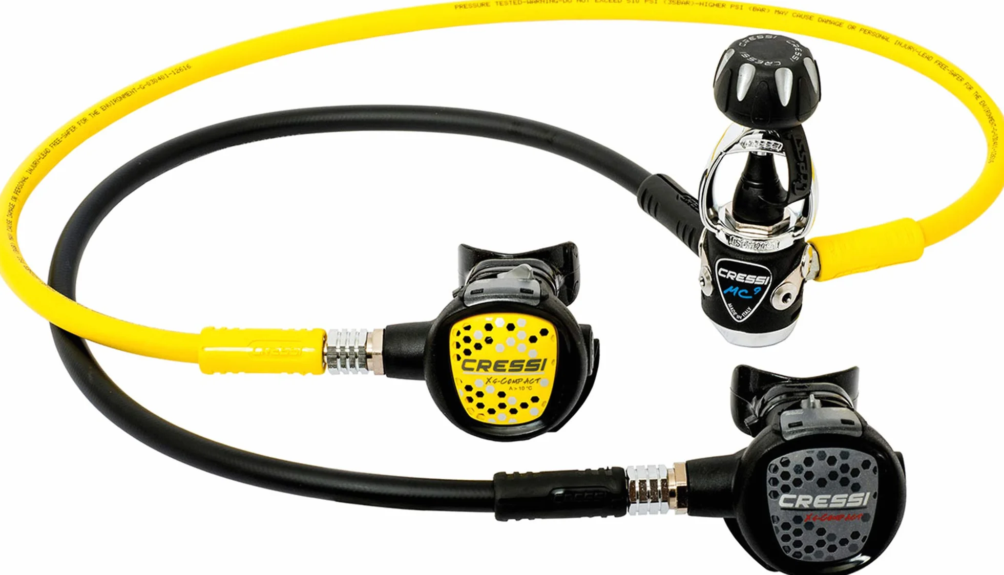 CRESSI Start Pro Scuba Set INT/DIN - Set Jacket Start Pro, Erogatore MC9 Compact e Octopus Compact + Console 2 con Frusta, Nero/Silver/Giallo. Unisex