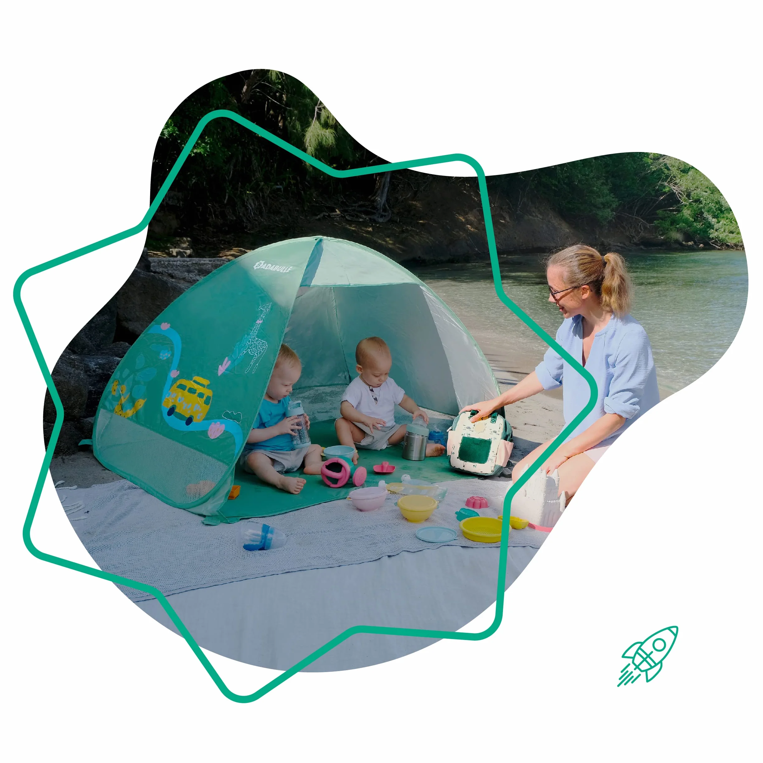 Badabulle Tenda di protezione UV, grande tenda da spiaggia, alta protezione solare SPF 50+, sistema Pop-Up