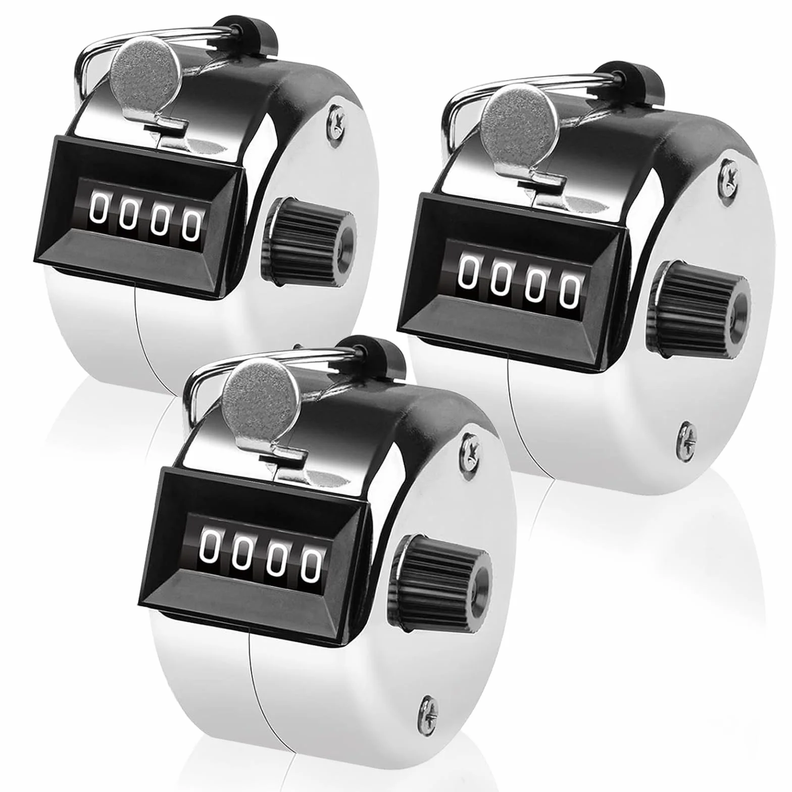 ACTOYS Contatore Manuale 4 Cifre 3 Pezzi Argento - Contapassi Clicker per Allenare, Lavorare a Maglia, Marcare Golf, Contare Persone