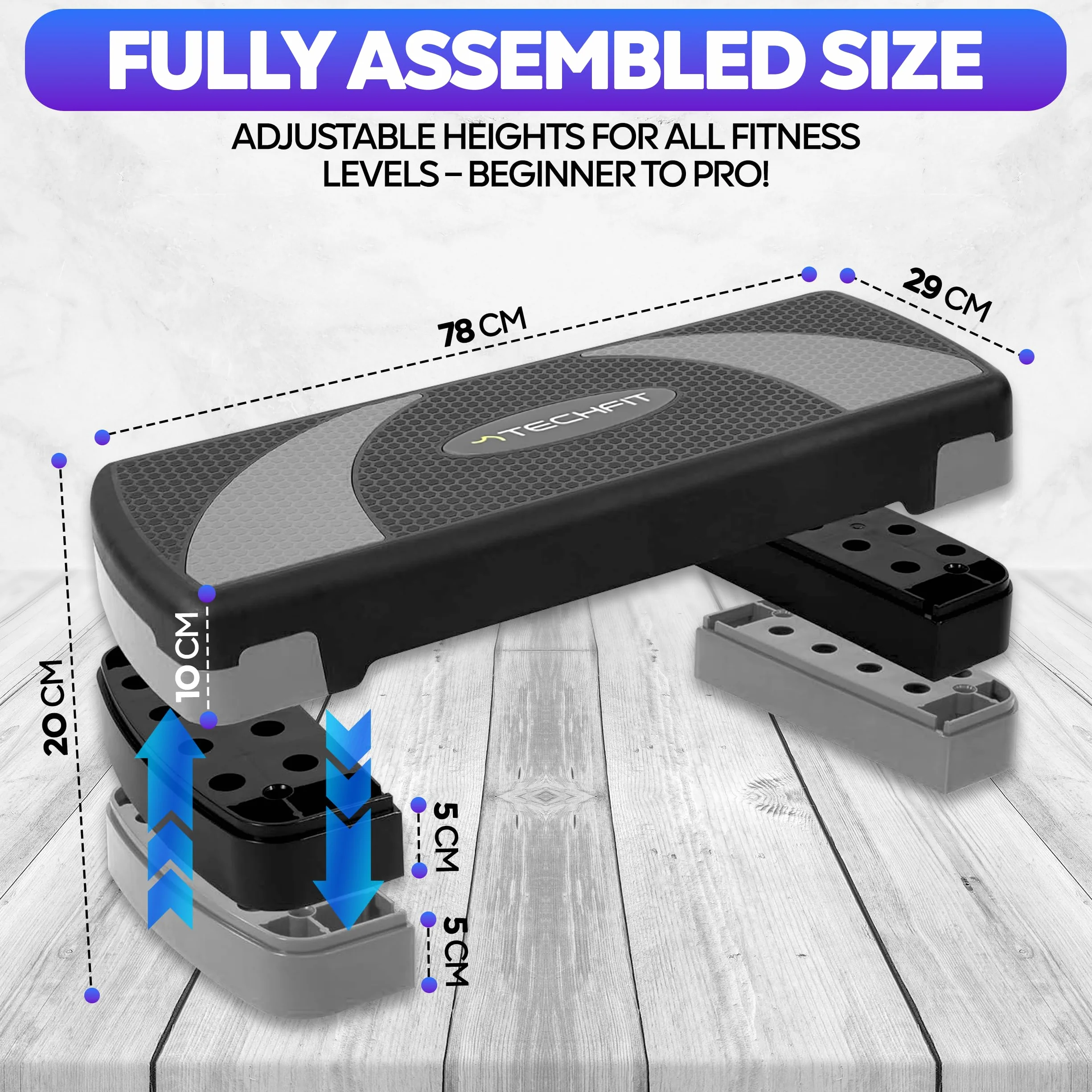 TechFit Stepper Fitness Aerobica Regolabile Casa Palestra, Piattaforma Antiscivolo, Capacità Carico 120 Kg