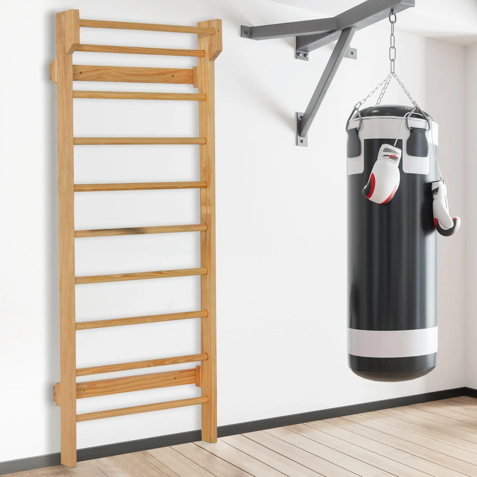 HOMASIS Spalliera Svedese in Legno, Parete Arrampicata per Ginnastica, Portata 100 kg