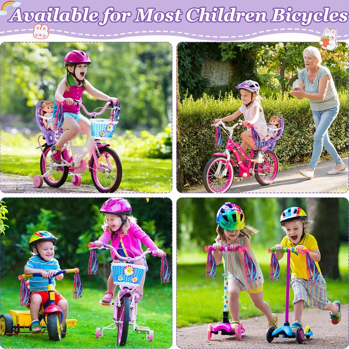 Seggiolino per Bicicletta per Bambole con Adesivi Fai da Te e Manubrio Stelle Filanti, Accessorio Bicicletta per Bambini