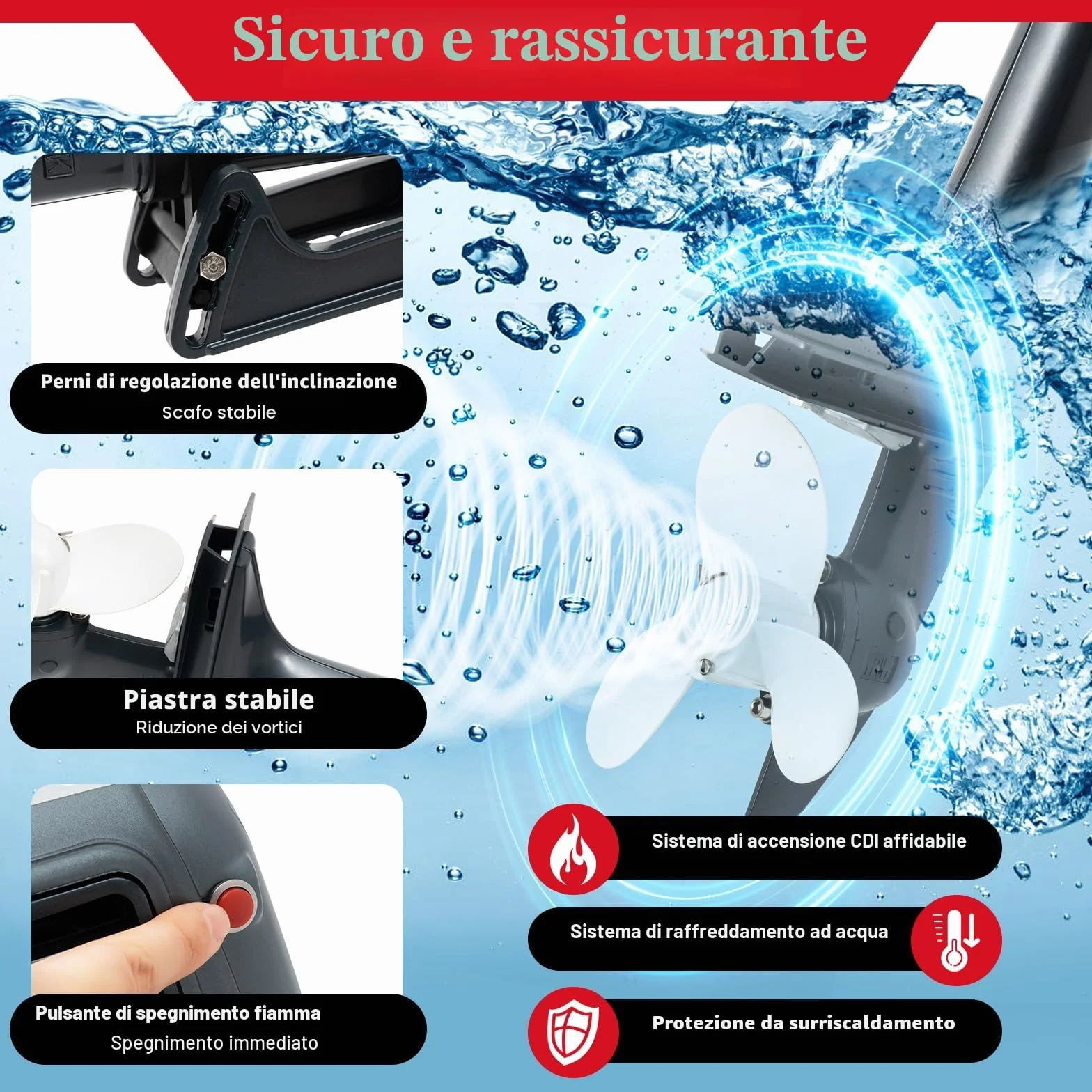 Motore fuoribordo 2T 2,5 kW 3,5 CV 5000 giri/min per gommoni pesca barche a vela