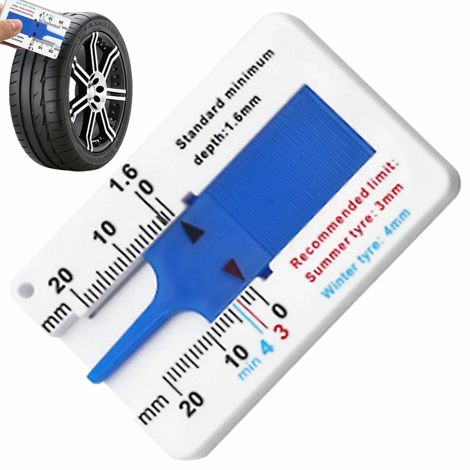 Misuratore di profondità dei pneumatici, misuratore di profondità del battistrada per pneumatici, strumento di calibro del battistrada da 0 a 20 mm, portatile, di facile lettura, strumento D