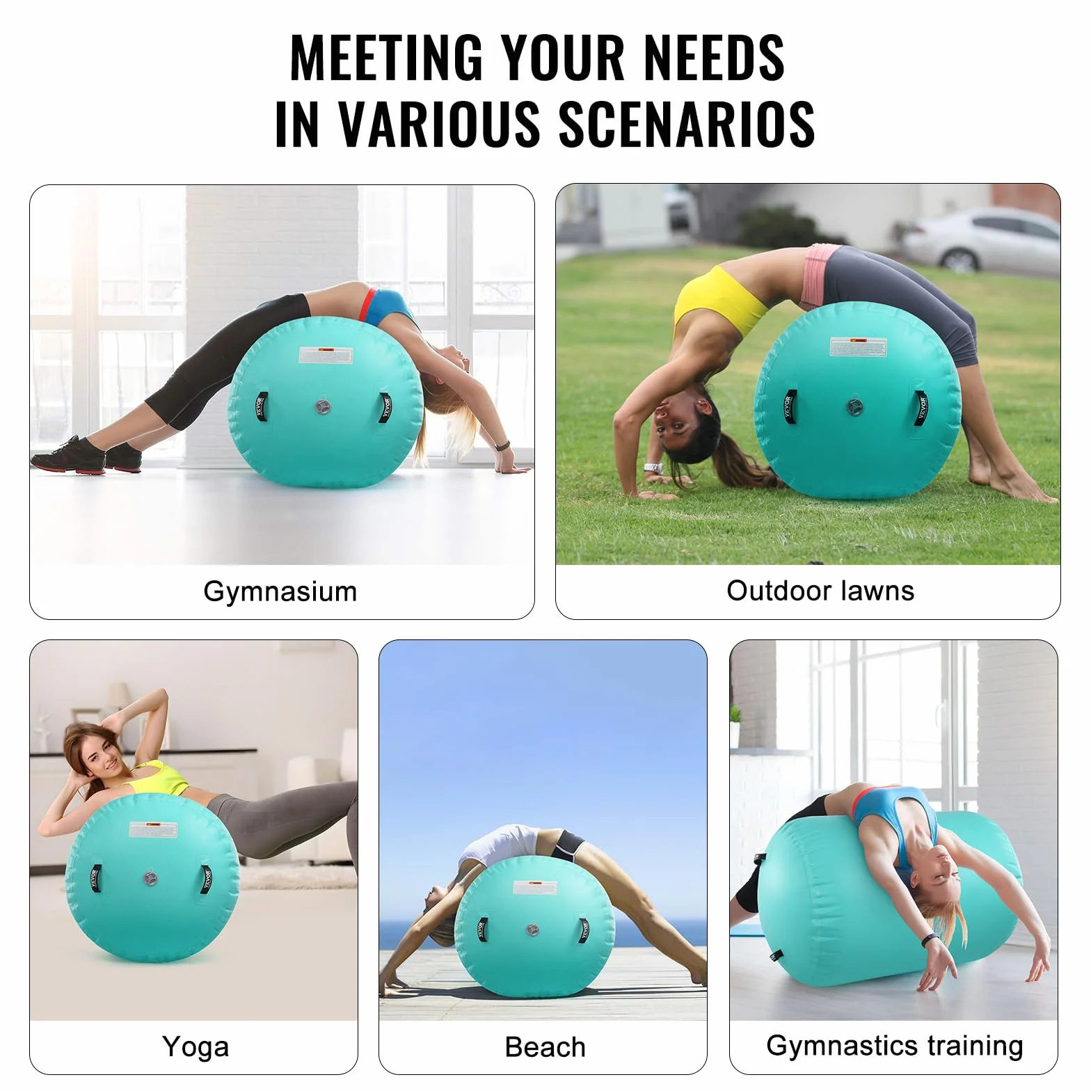VEVOR Tappetino ad Aria, Rullo ad Aria Gonfiabile Rotondo, Canna d'Aria con Pompa Elettrica, Allenatore di piegamenti All'Indietro per Uso Domestico/Palestra/Yoga/Cheerleader/Parco/Acqua