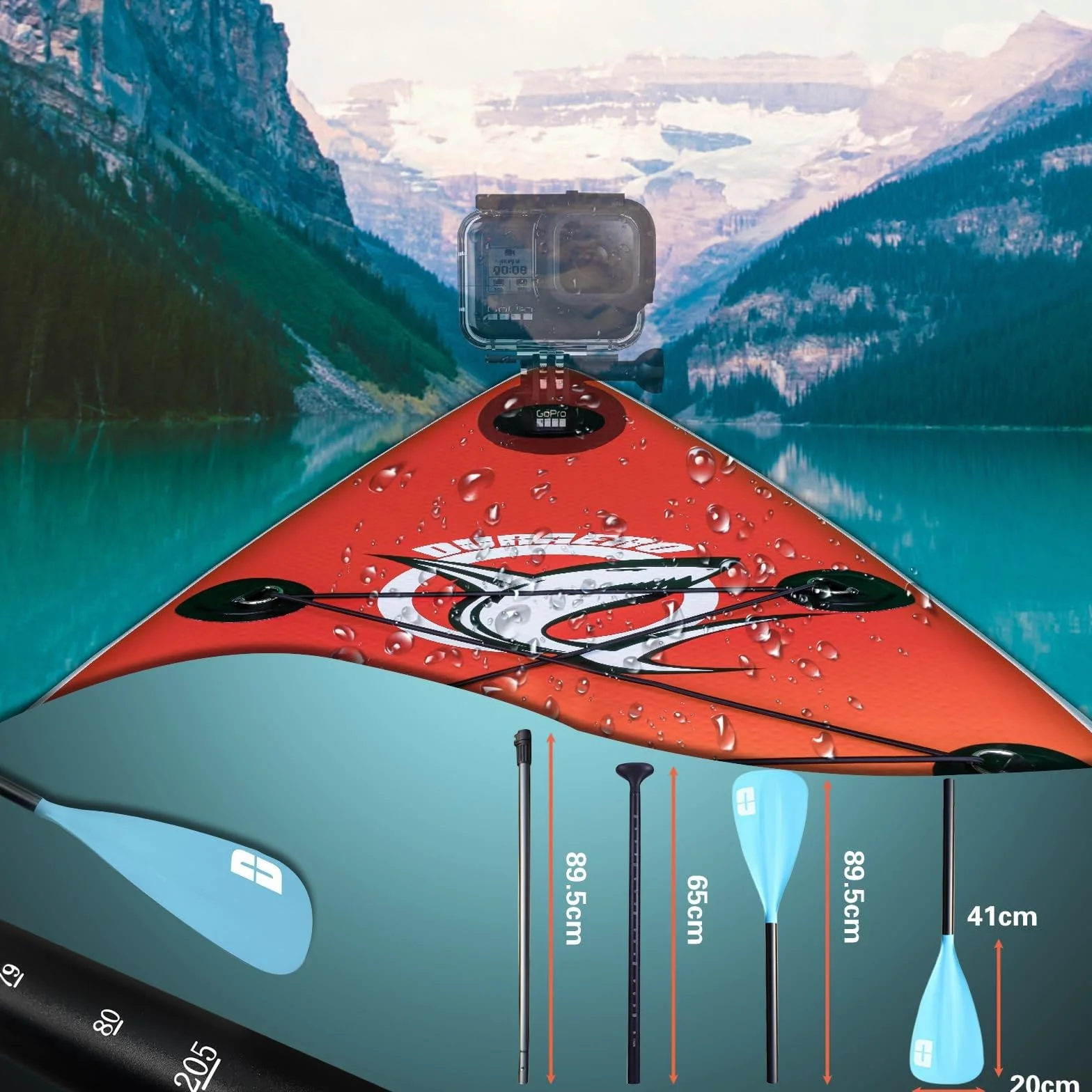 Tavola gonfiabile da Stand Up Paddle, seduta kayak, 330 x 76 x 15 cm, portata fino a 150 kg, supporto per cam, pad integrato 3 pinne, doppia pagaia regolabile, accessori completi (Rosso)