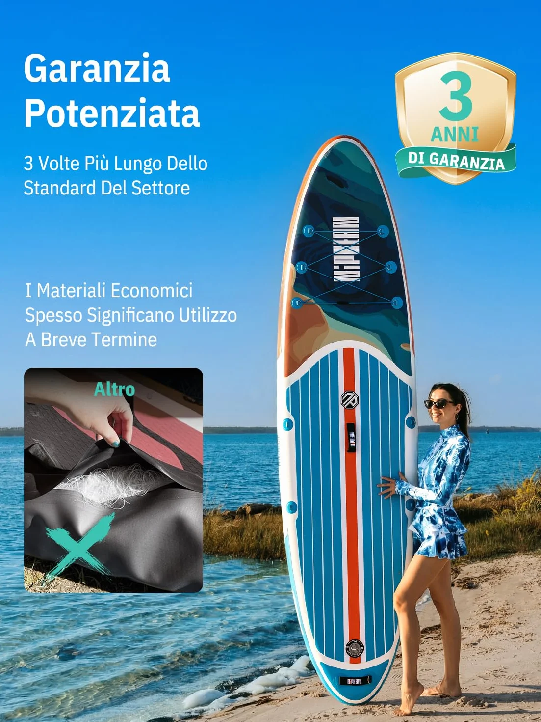 Niphean SUP Gonfiabile Adulti 320cm Paddle Board Capacità 200kg per 2 Persone con Accessori