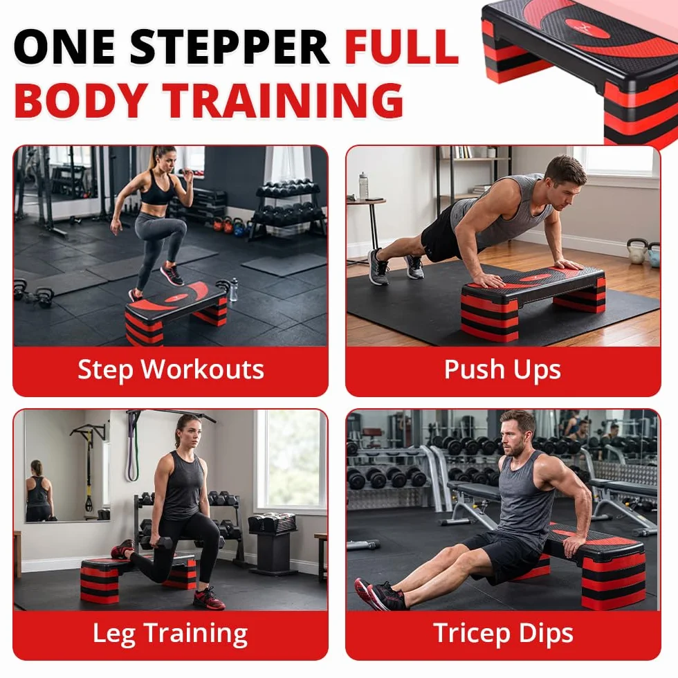 Stepper fitness con 5 livelli di altezza regolabili 10-30 cm, piattaforma antiscivolo per esercizi aerobici