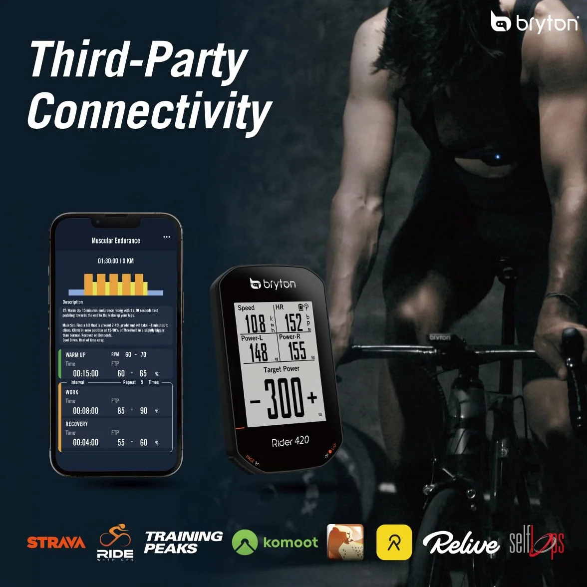 Bryton Rider 420 Sensor Bundle GPS Ciclismo, 35h Bateria, Nawigacja Trasy