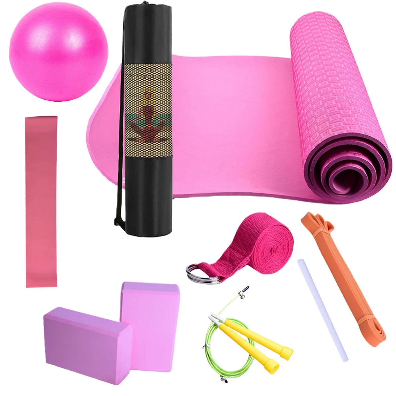 Kit da yoga per allenamento a casa, kit yoga MATTURA ESERIZIO CON BALL YOGA | Banda di resistenza portatile, attrezzatura da esercizio per la palestra di casa Pilates, stretching