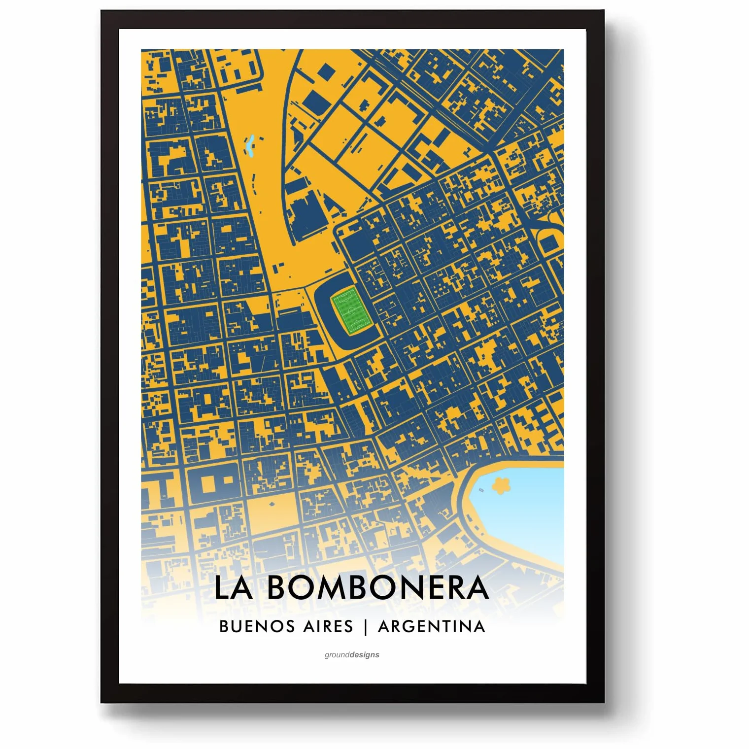 GroundDesigns BOCA JUNIORS Regalo Calcio LA BOMBONERA Stadio Stampa Artistica A3 Mappa Buenos Aires Argentina