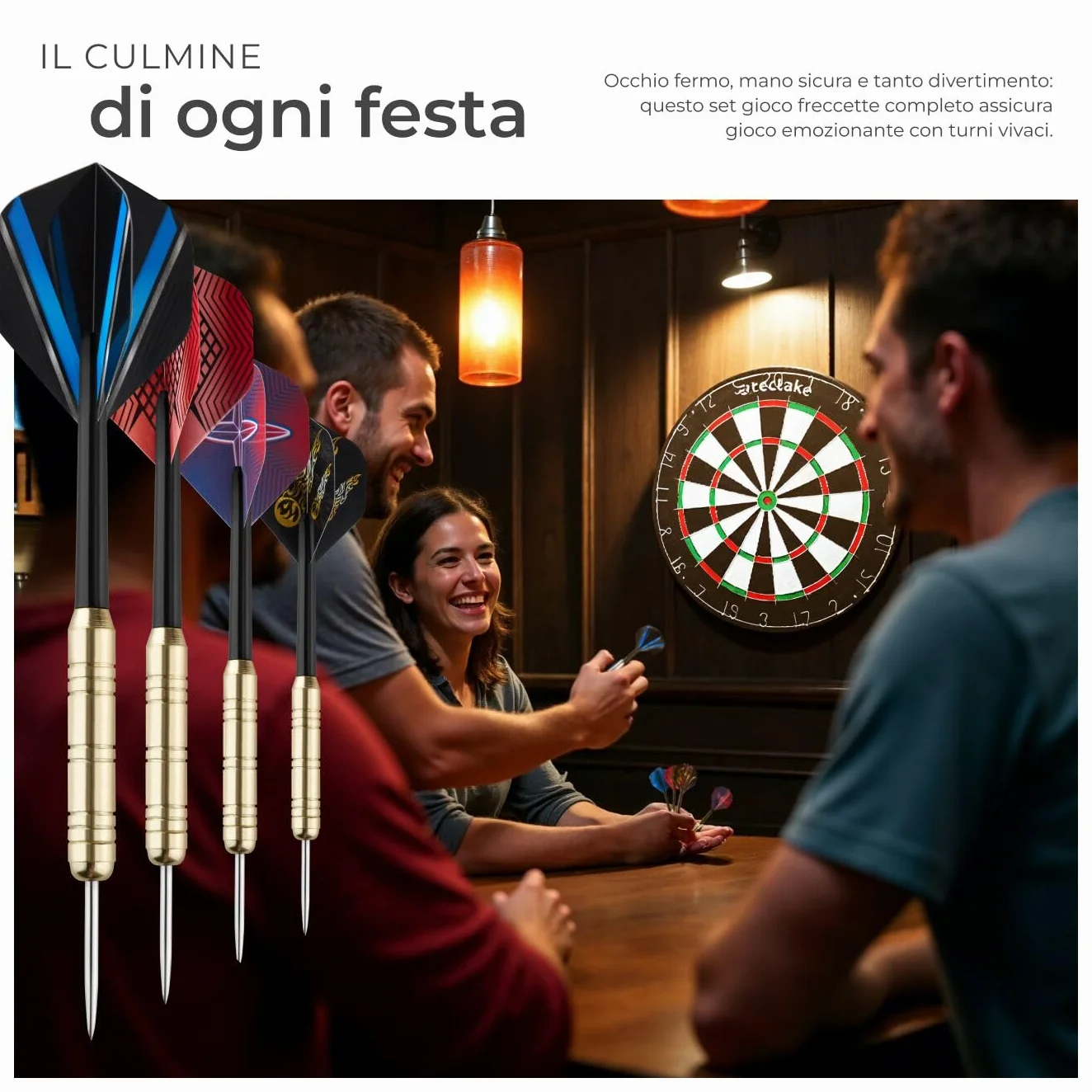Tectake Bersaglio Freccette Professionali, 9 Frecce da Competizione, 21 Alette, Sisal Autorigenerante, Dart Board