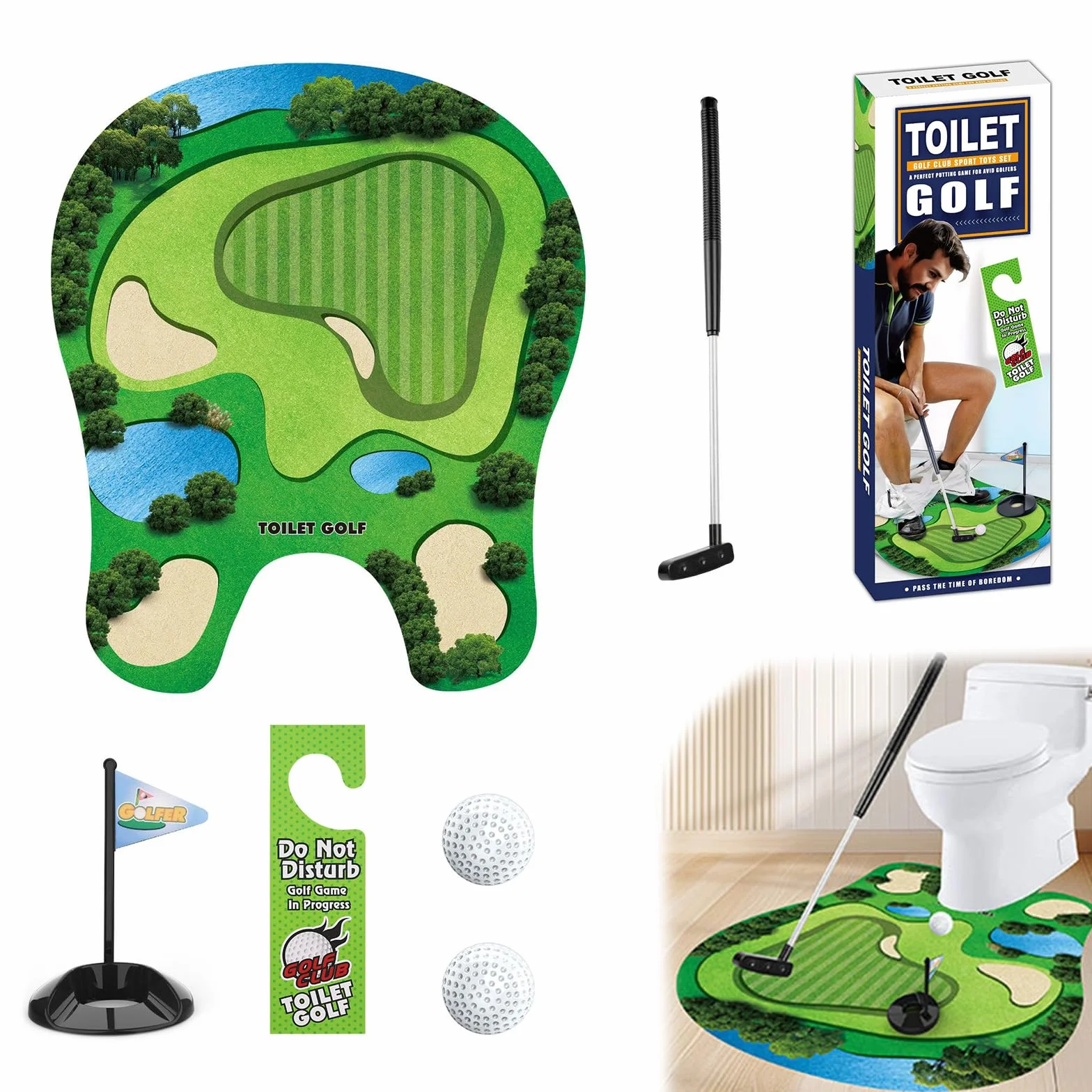 Set Regalo Golf Minigolf 6 Pezzi con Mazza 65 cm, Tappetino, 2 Palline per Uomo