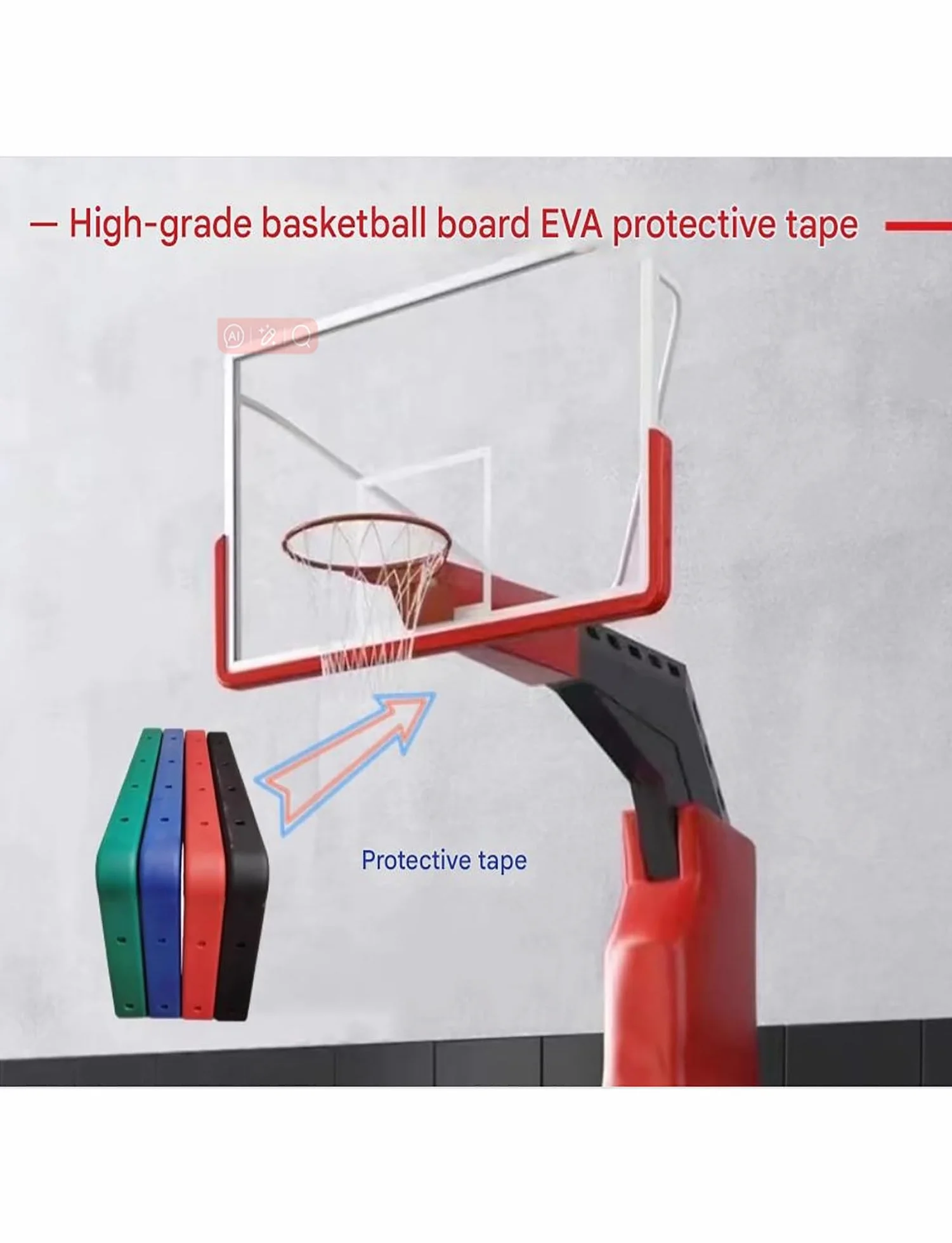 Nastro Antiurto for Tabellone in Vetro Temperato, Striscia Anticollisione for Basket