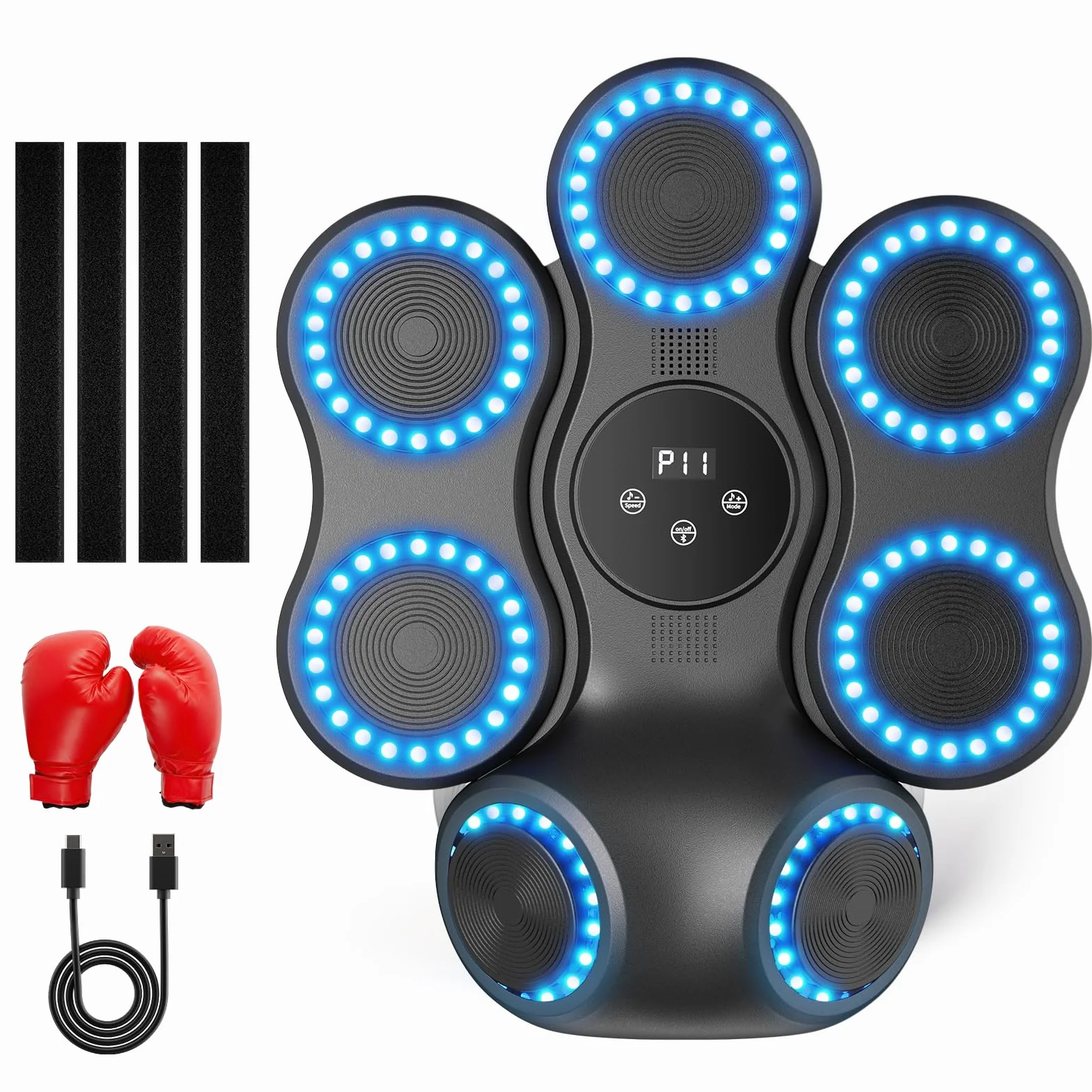 Music Boxing Machine, Pungiball Elettrico con Bluetooth&Schermo LED, 9 Velocità Regolabili,11 Modalità di Allenamento, Pad da Pugilato a Parete, Attrezzatura Fitness Intelligente per Adulti e Bambini