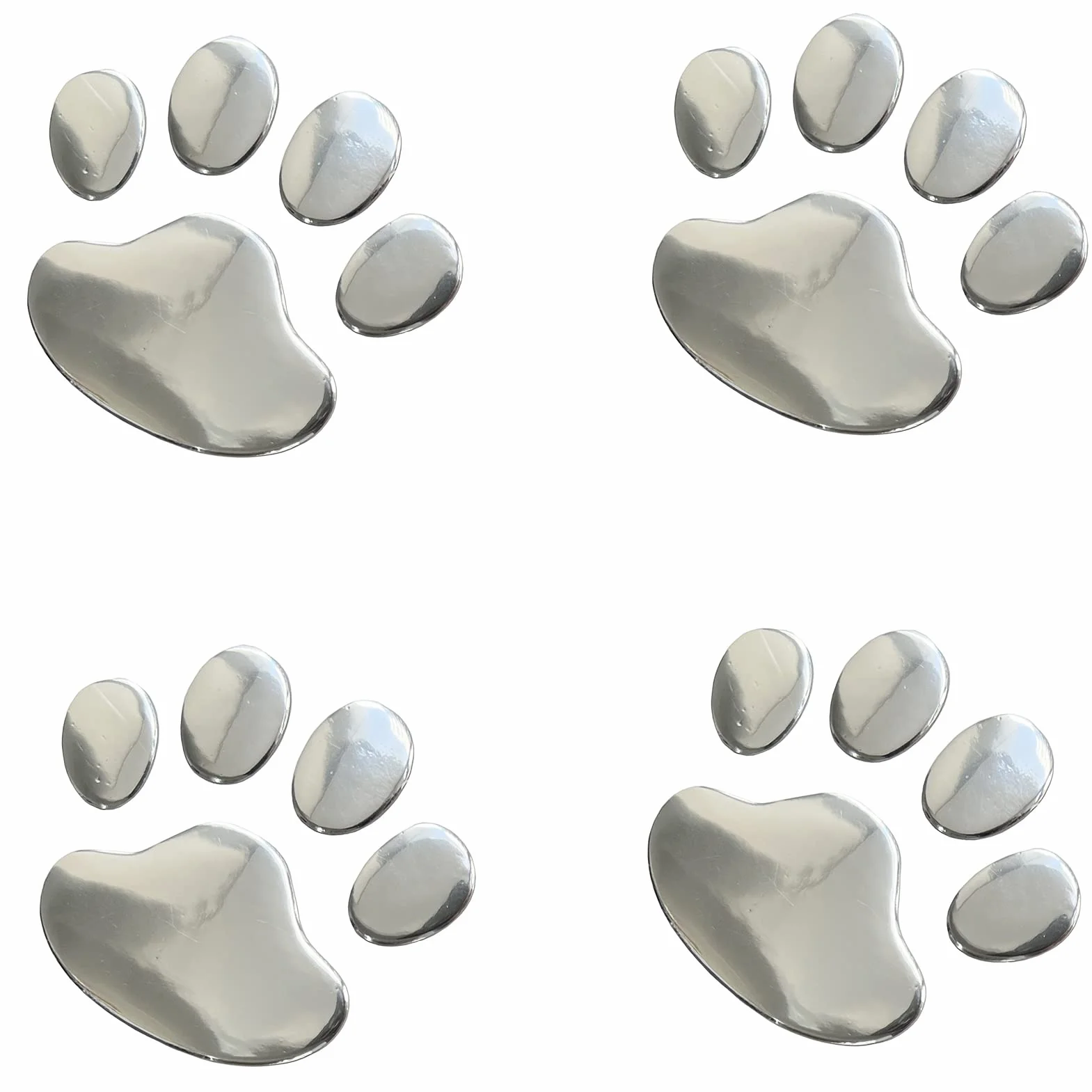 NewL Lot de 4 autocollants 3D chromés avec empreintes de pattes de chien - Pour voiture - Argenté
