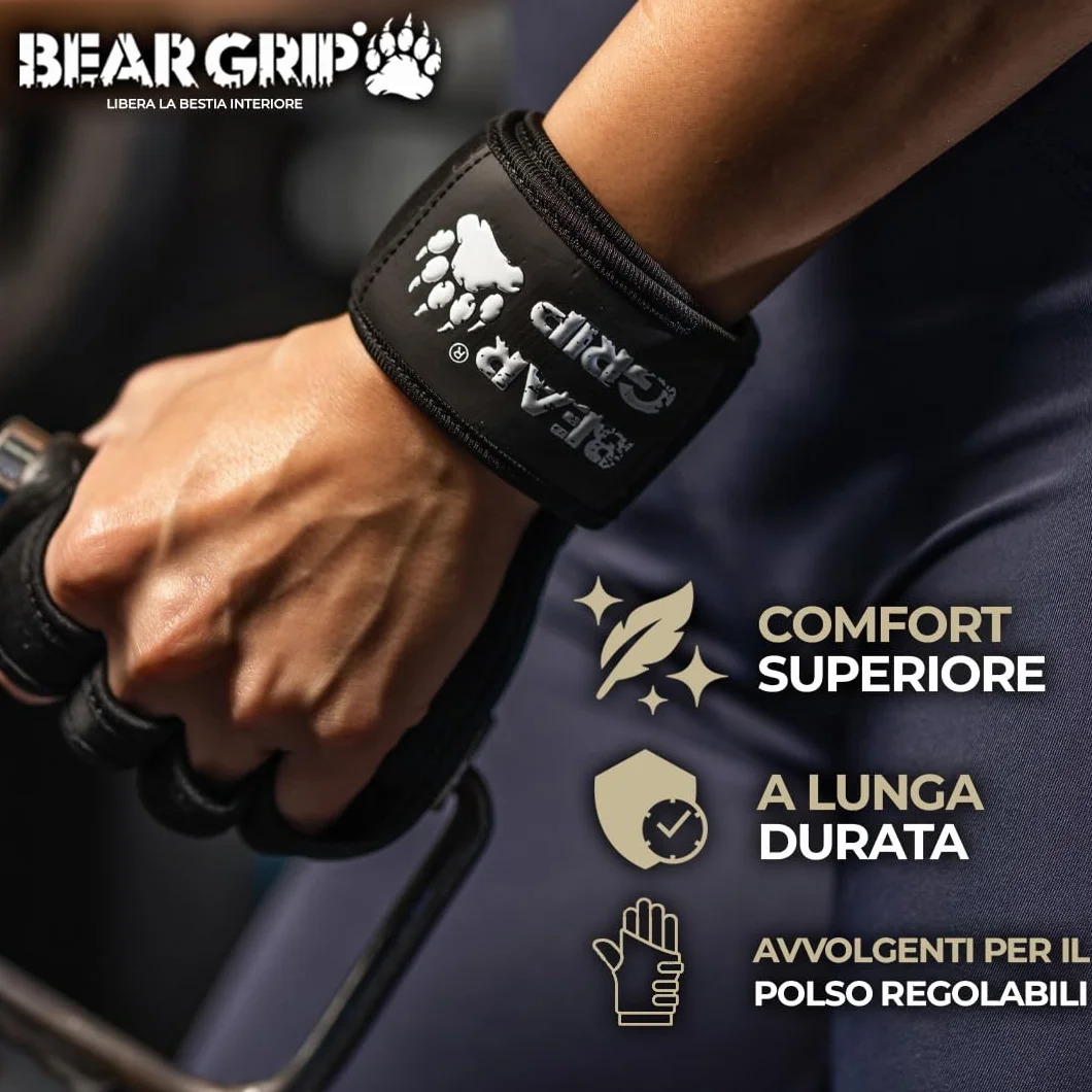 Bear Grip Guanti da allenamento aperti per CrossFit, bodybuilding, sollevamento pesi