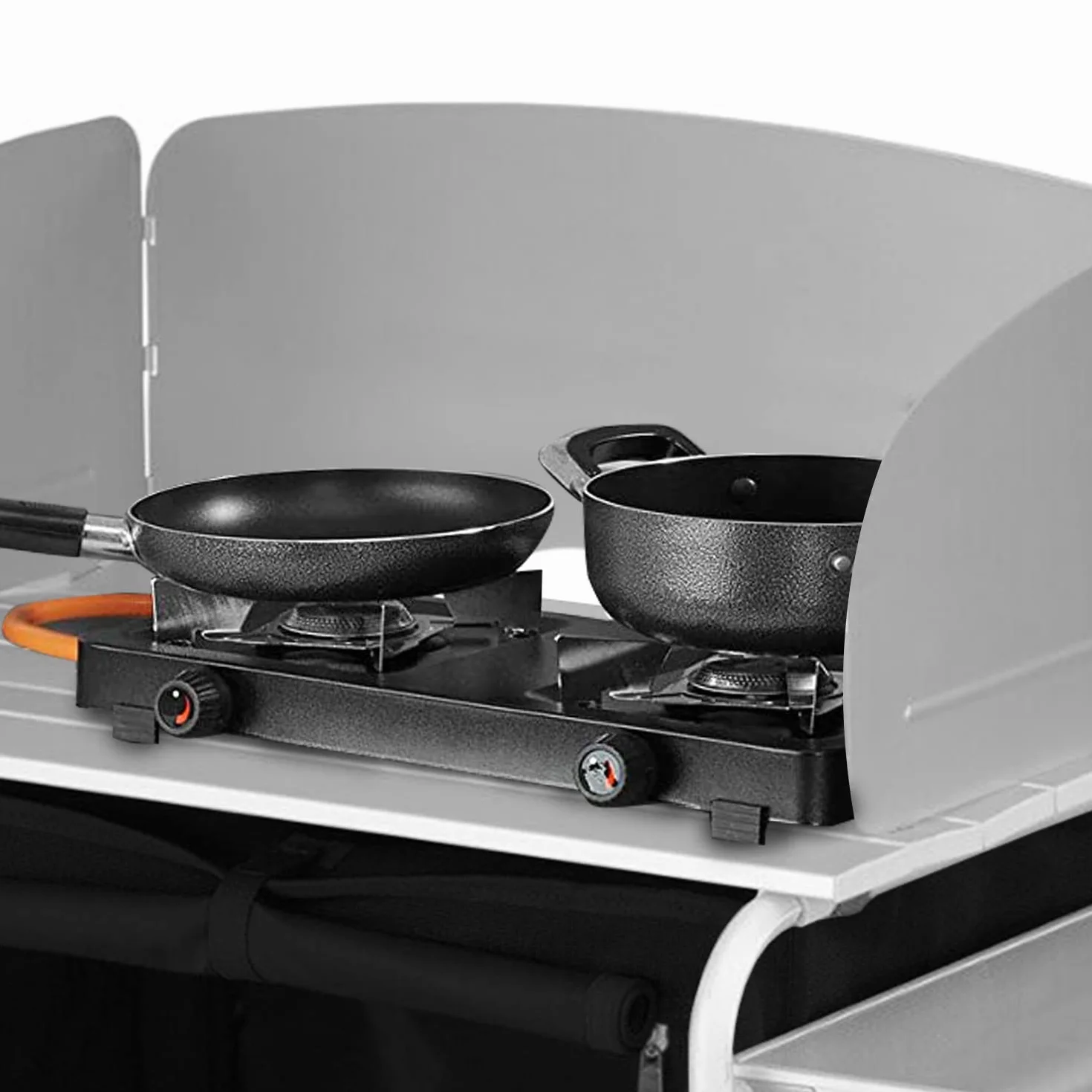 Cucina da campeggio con paraspruzzi e borsa trasporto, armadio pieghevole telaio alluminio, outdoor