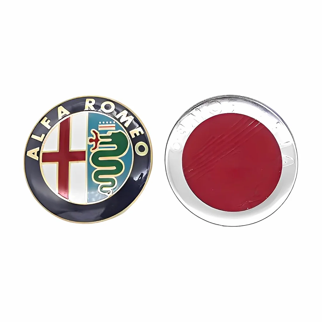 2 Pezzi 74mm Stemma Alfa Romeo Auto Logo Metallo Cofano Anteriore Posteriore Oro