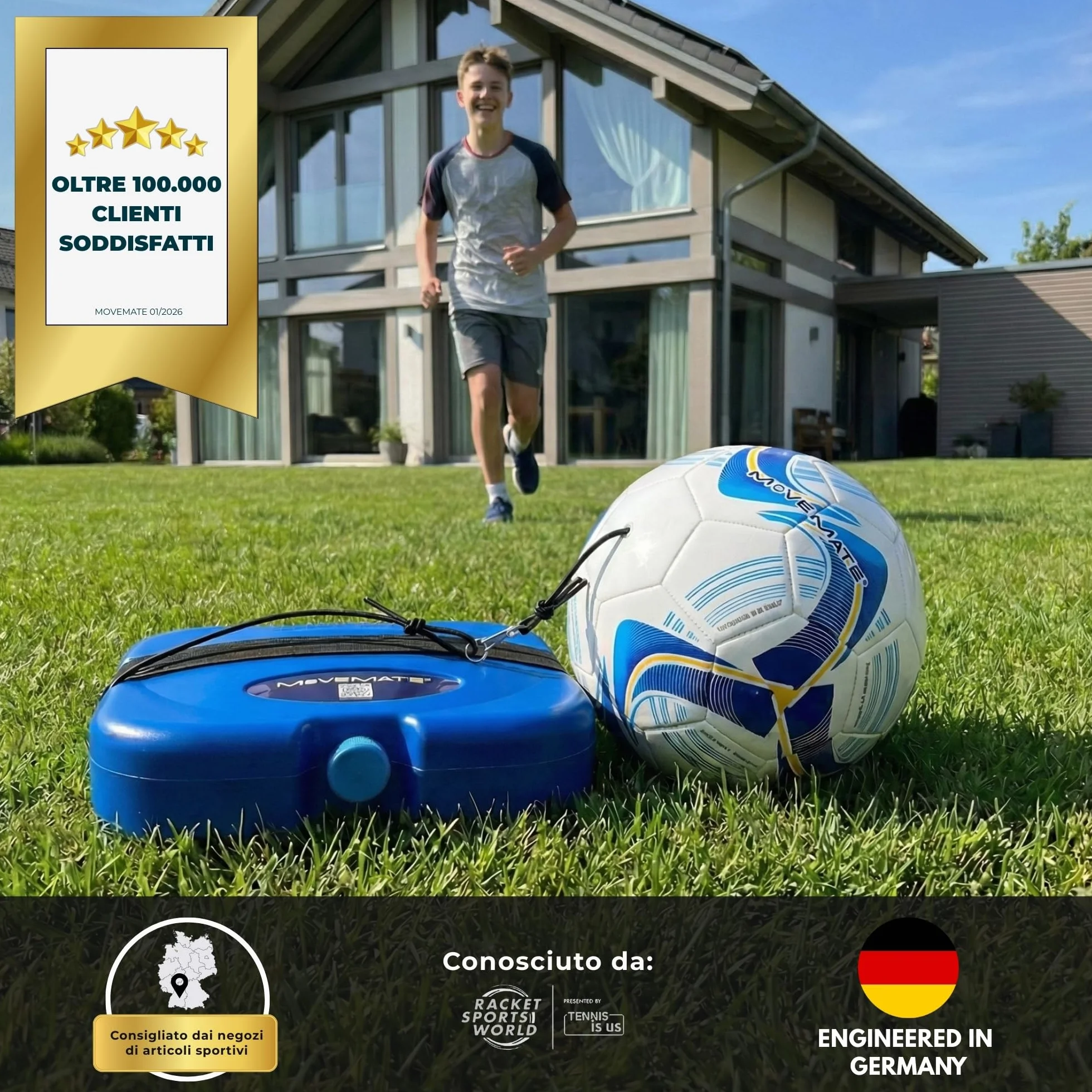 MOVEMATE Set di allenamento per calcio, con corda, ideale come regalo da calcio per ragazzi, strumento di allenamento innovativo per esterni, in giardino, sul campo da calcio