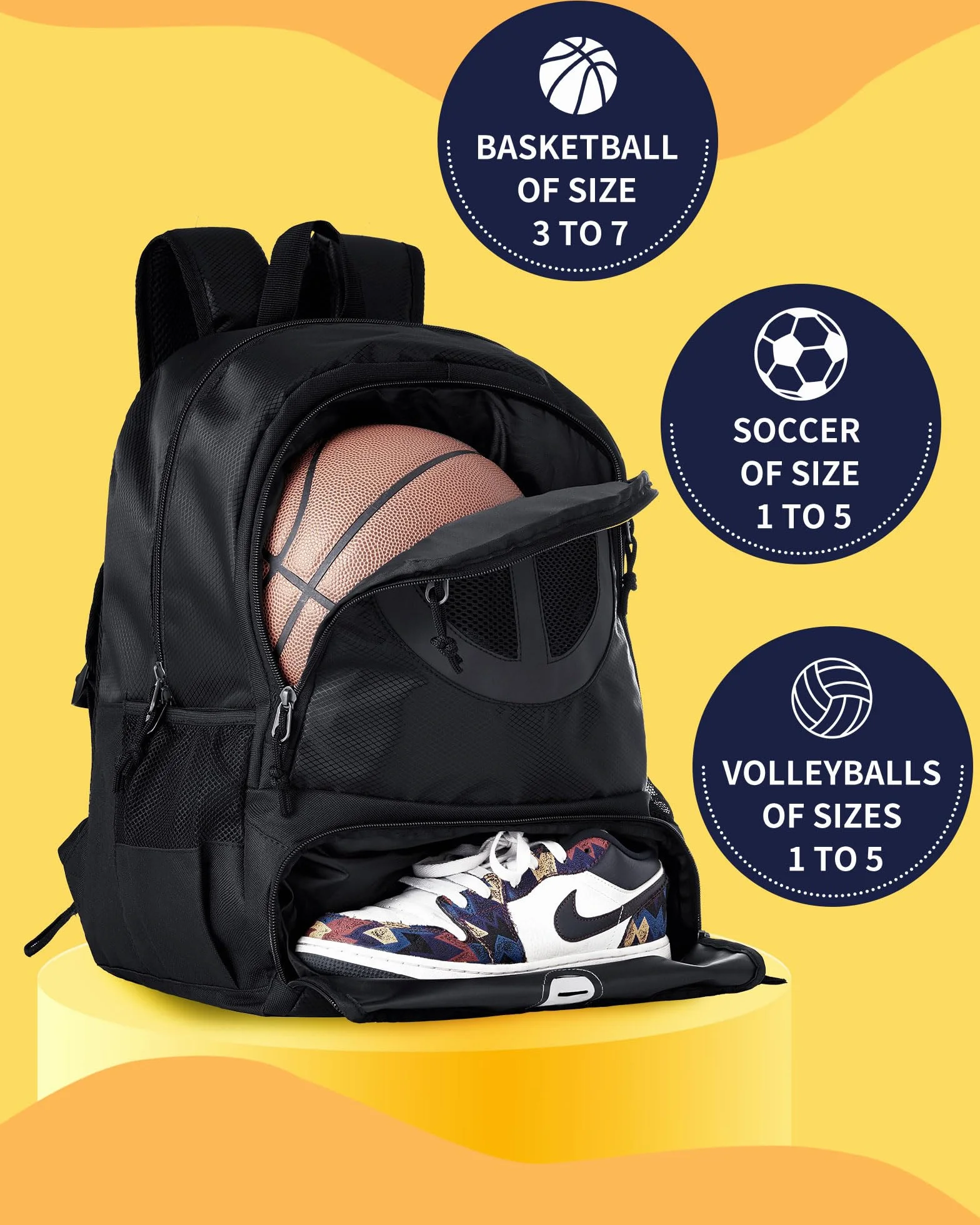 Borsa da basket in rete nera TRAILKICKER con scomparto per scarpe e pallacanestro